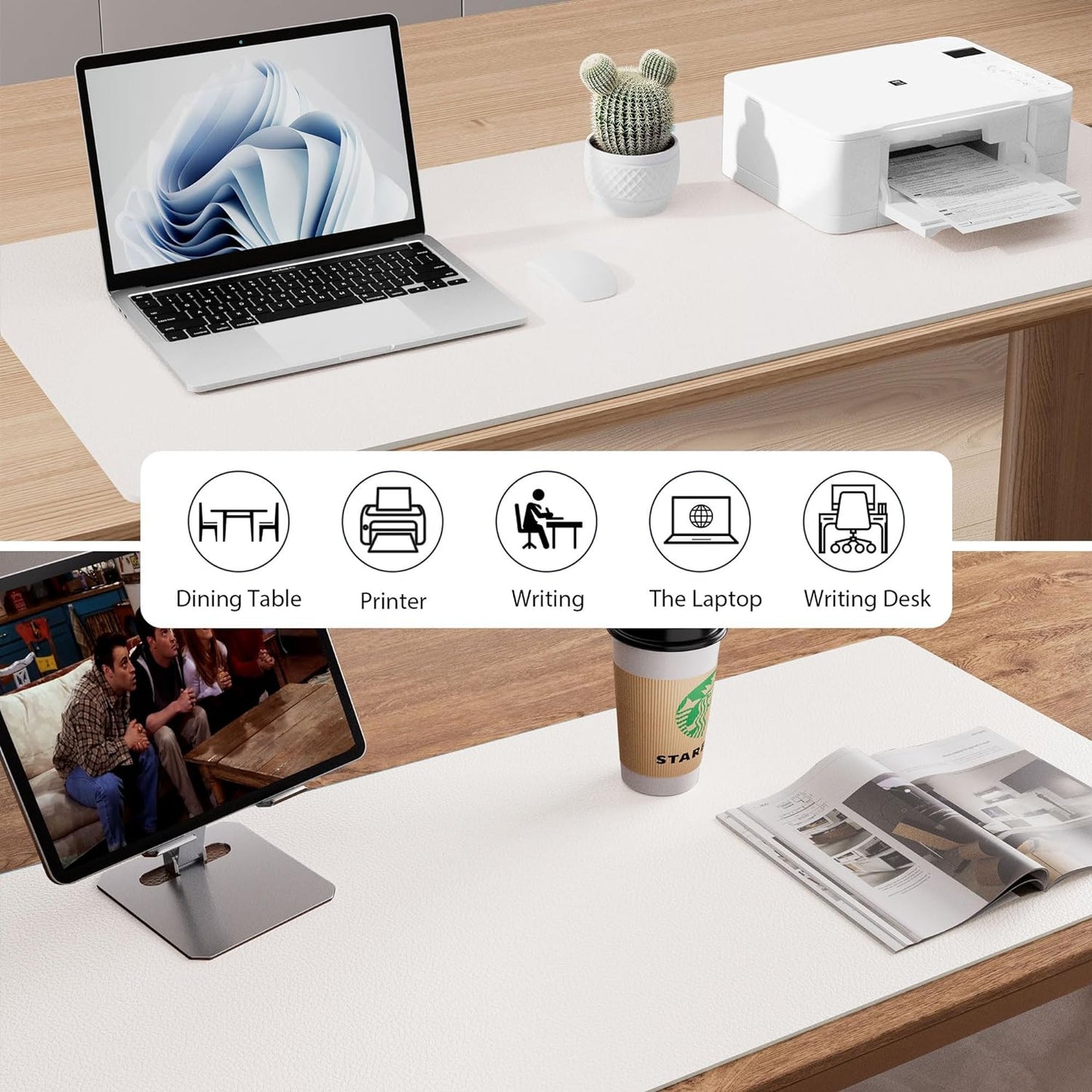 Aothia Leather Desk Pad Protector, Mouse Pad, Office Desk Mat, Non-Slip PU Leather Desk Blotter, Laptop Desk Pad, Waterproof Desk Writing Pad for Office and Home (36" x 17", Off-White)
