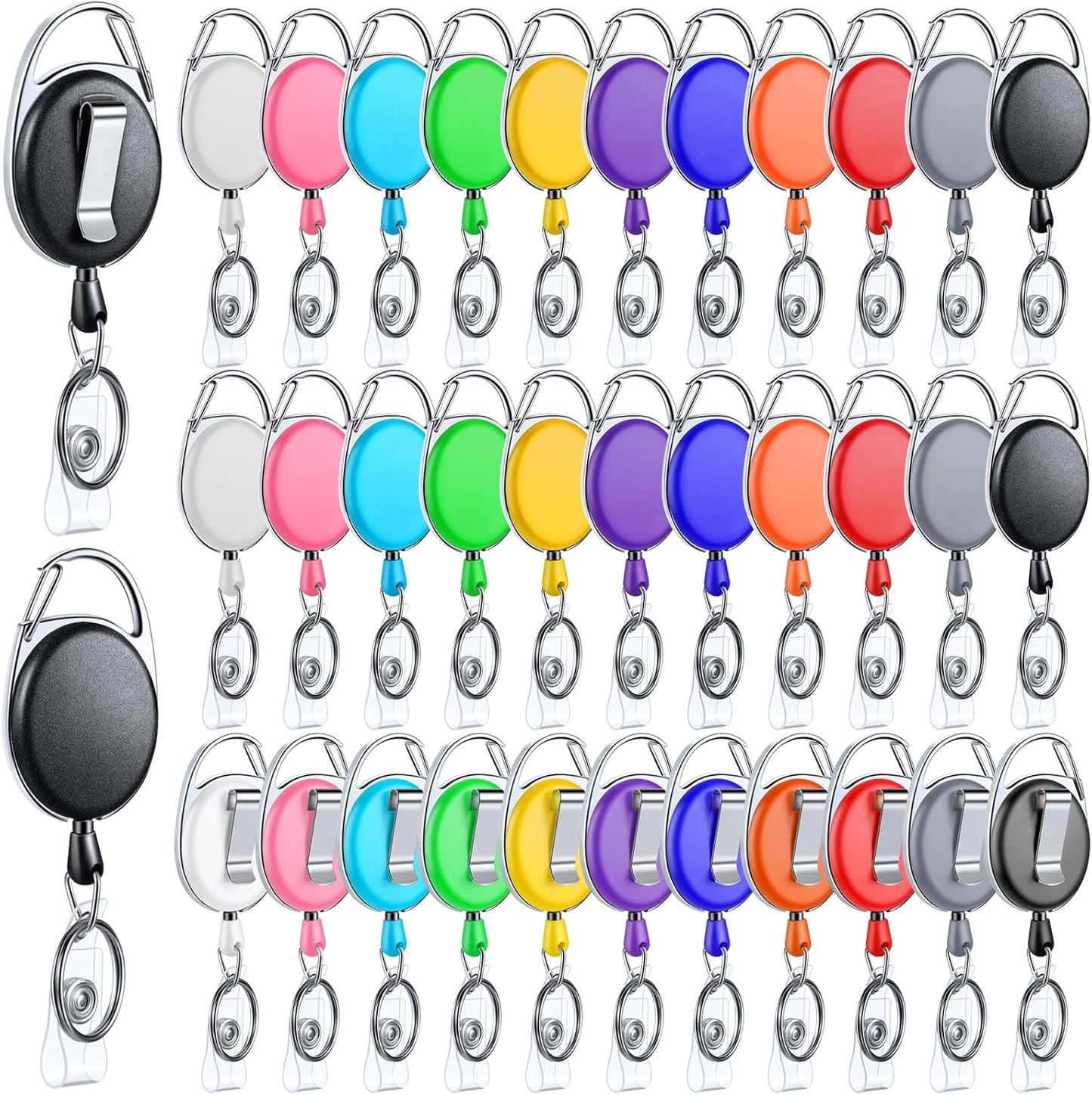 Laumoi 80 Packs Retractable ID Badge Holder Name ID Badge Reel Clips Keychain with Belt Clip and Key Ring for Office Worker Doctor Nurse Employee (Fresh Color)