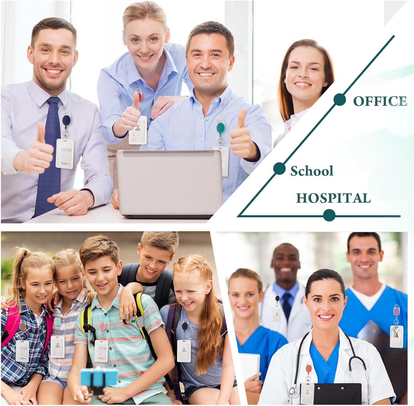 Laumoi Retractable ID Badge Holder Badge Reel with Belt Clip and Key Ring, Name ID Badge Clips Keychain for Office Worker Doctor Nurse Employee (Multicolor,150)