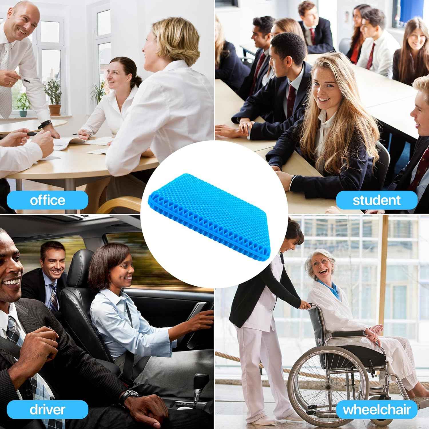 Hvllyan Gel Seat Cushion for Long Sitting (Thick & Extra Large), Gel Cushion for Wheelchair Soft, Chair Cushion, Car Seat Cushion Breathable, for Office Chair for Hip Pain