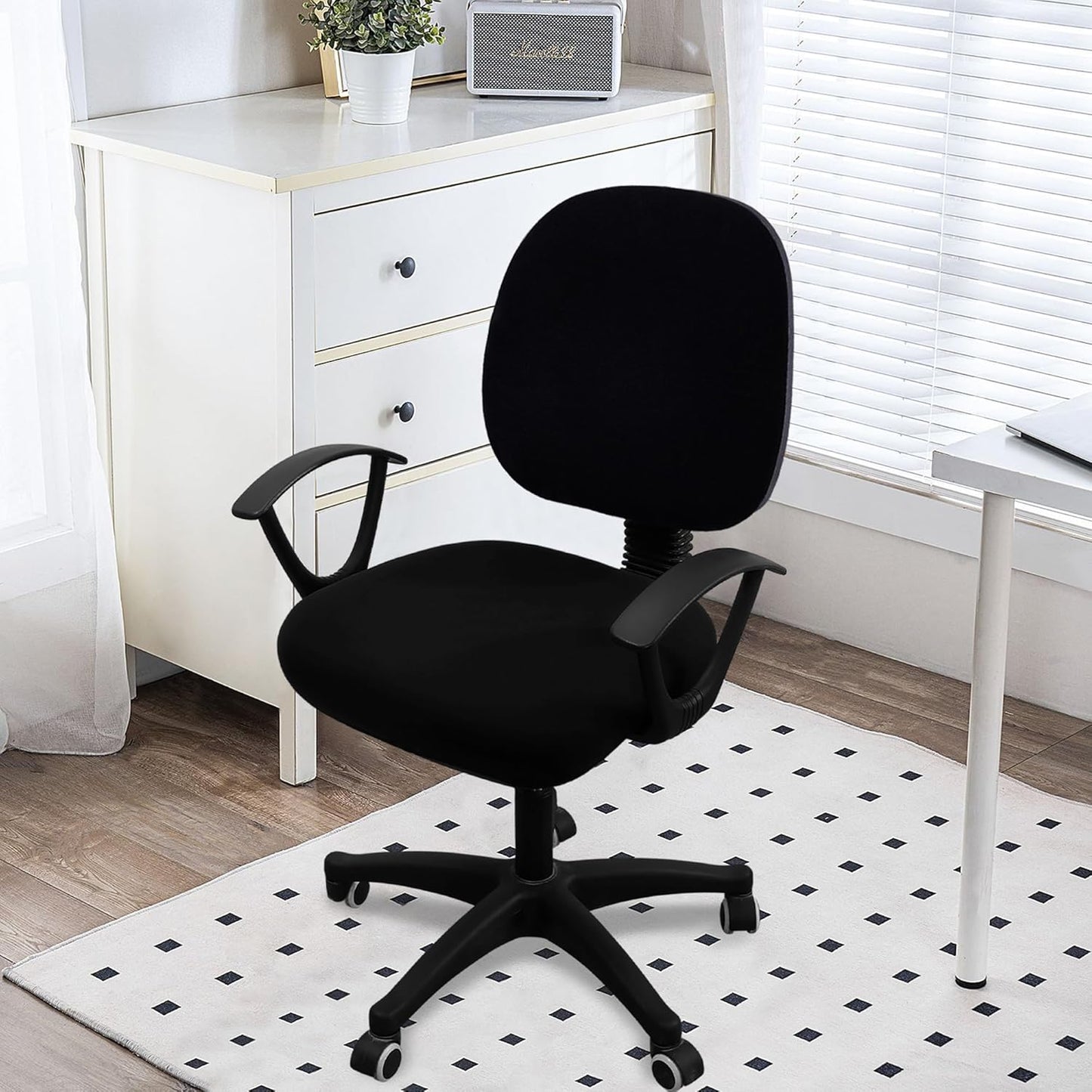 Smiry Printed Office Computer Chair Seat Covers, Stretch Fit Universal Desk Rotating Chair Cover Washable Removable Seat Cushion Protectors - Black