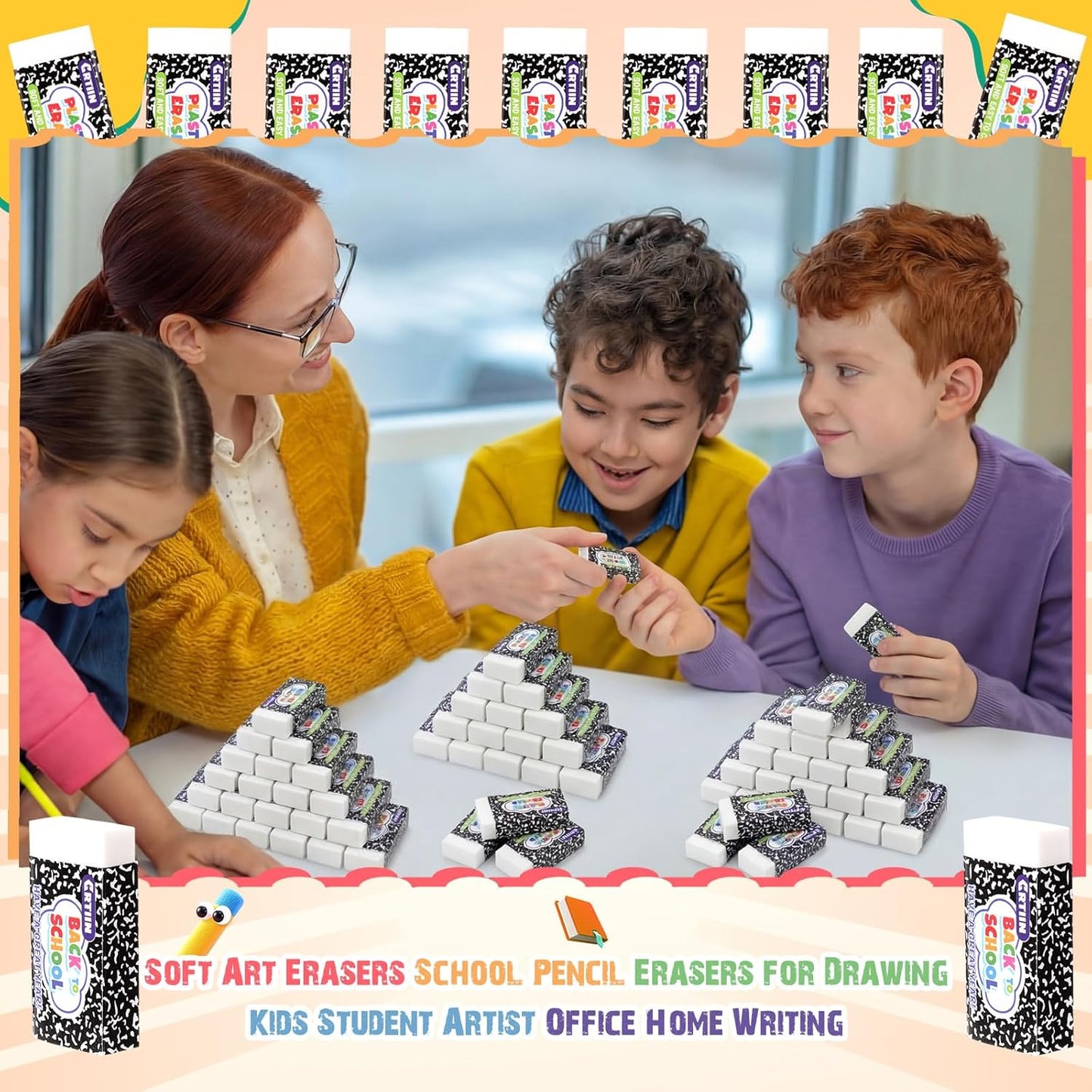 Crtiin 100 Pack Back to School Erasers Bulk End of Year Gifts from Teacher Small White Erasers End of Year Gifts for Students School Classroom Office Graduation Supplies