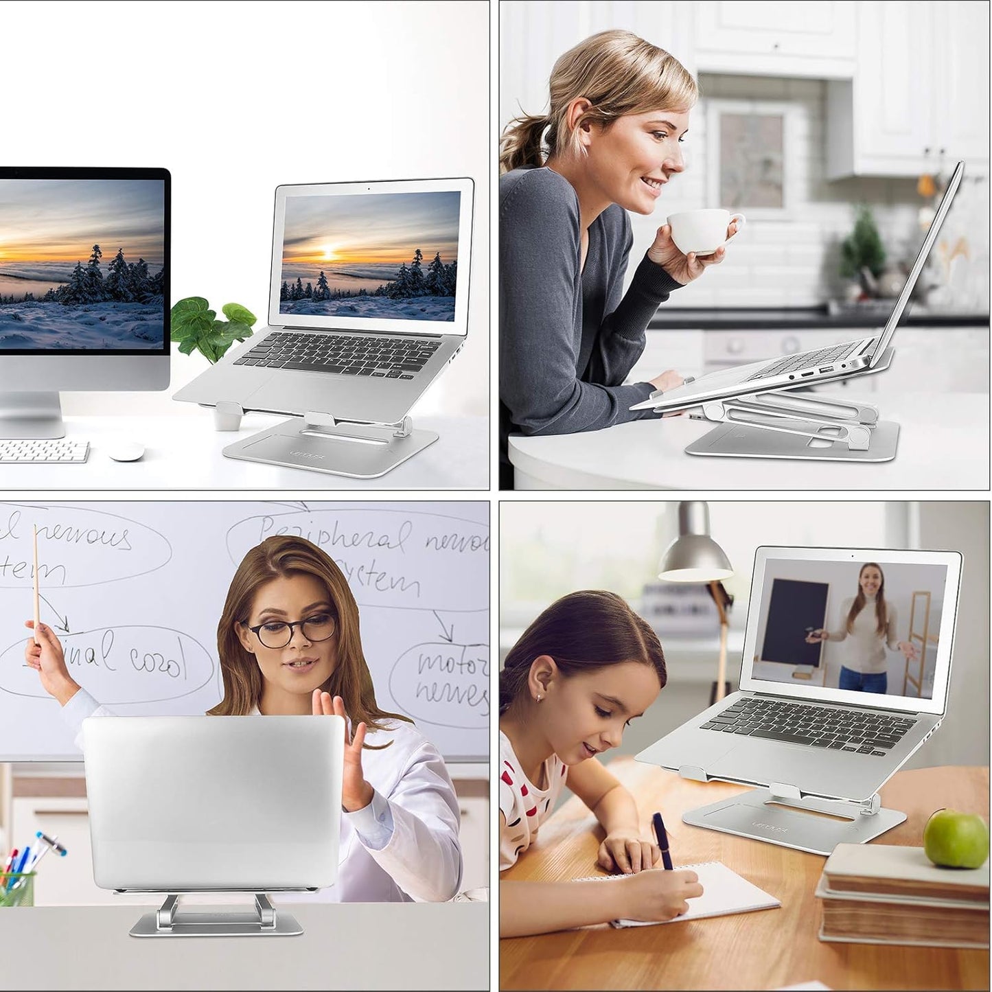 Urmust Adjustable Laptop Stand for Desk Aluminum Computer Stand for Laptop Riser Holder Notebook Stand Compatible with MacBook Air Pro Ultrabook All Laptops 11-17 inch (Silver)