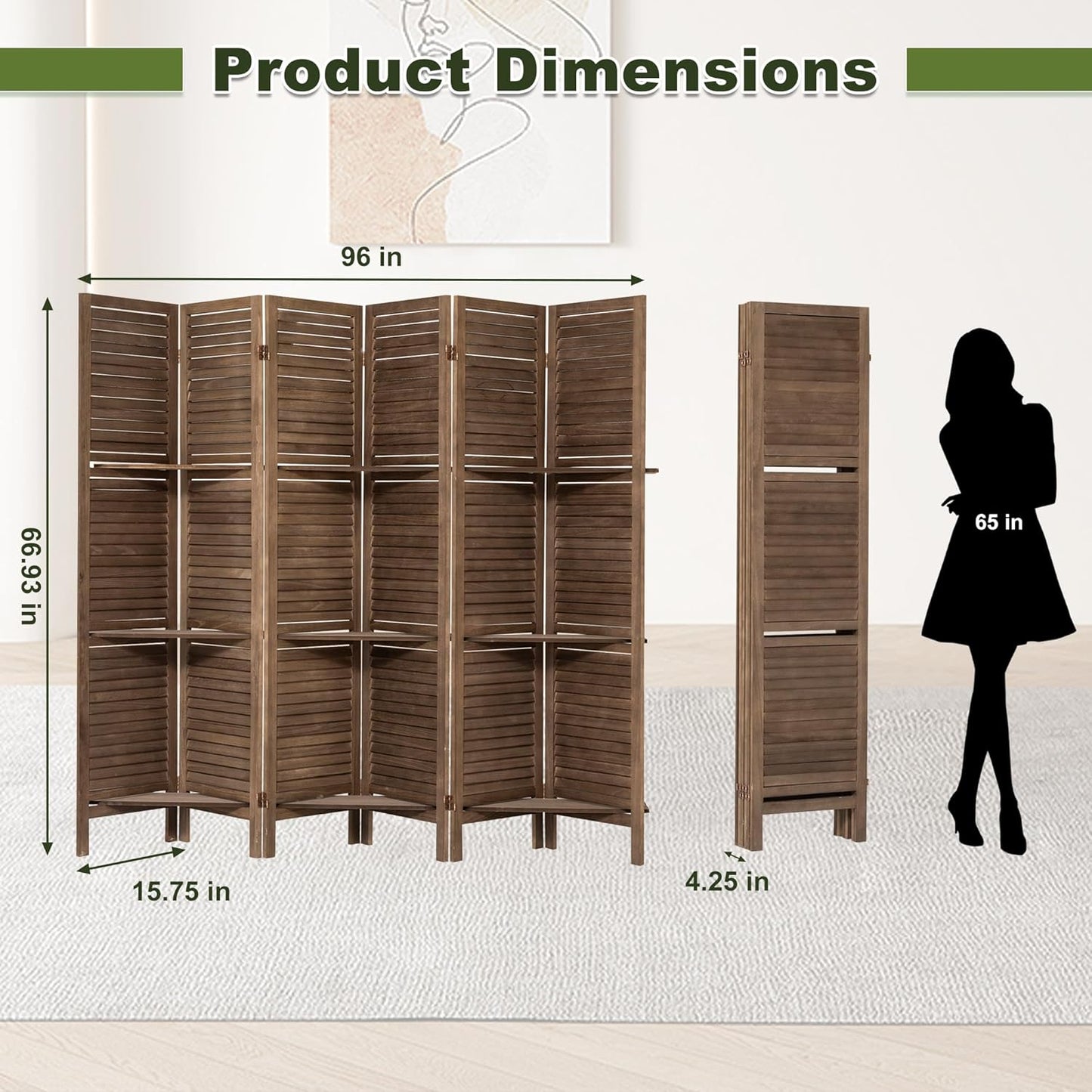 NicBex 6 Panel Room Divider,5.6FT Wood Carved Room Dividers with Display Shelves Folding Privacy Screens Portable Freestanding Partition Wall Dividers for Room Separation, Bedroom Office,Dark Brown - Lumora Desk