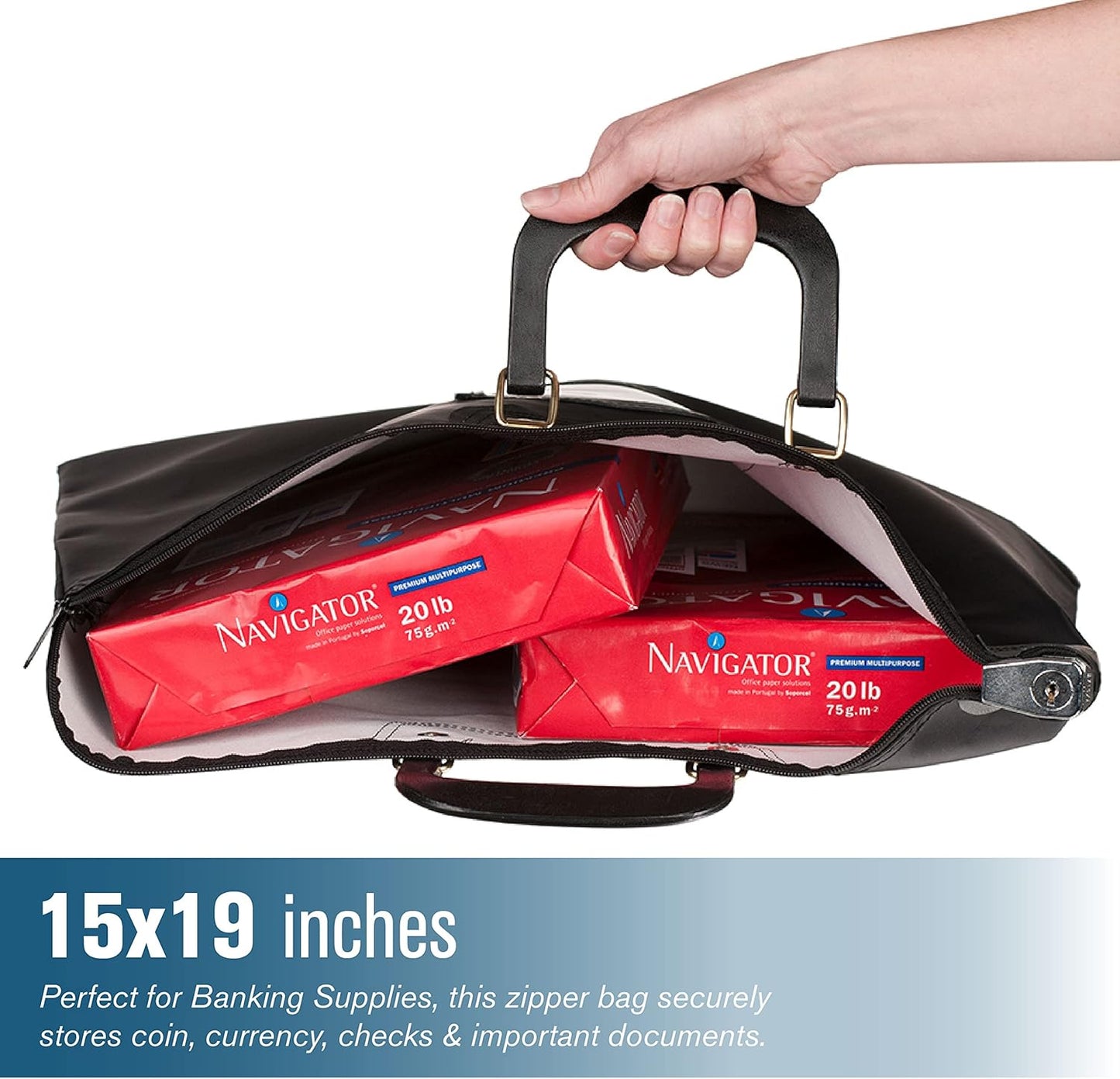 BankSupplies HIPAA Locking Courier Bags with Handles | Navy Blue | 19W x 15H | Durable Laminated Nylon Fabric | Metal Pop Up Lock | For Money, Coins, Currency, Checks & Documents