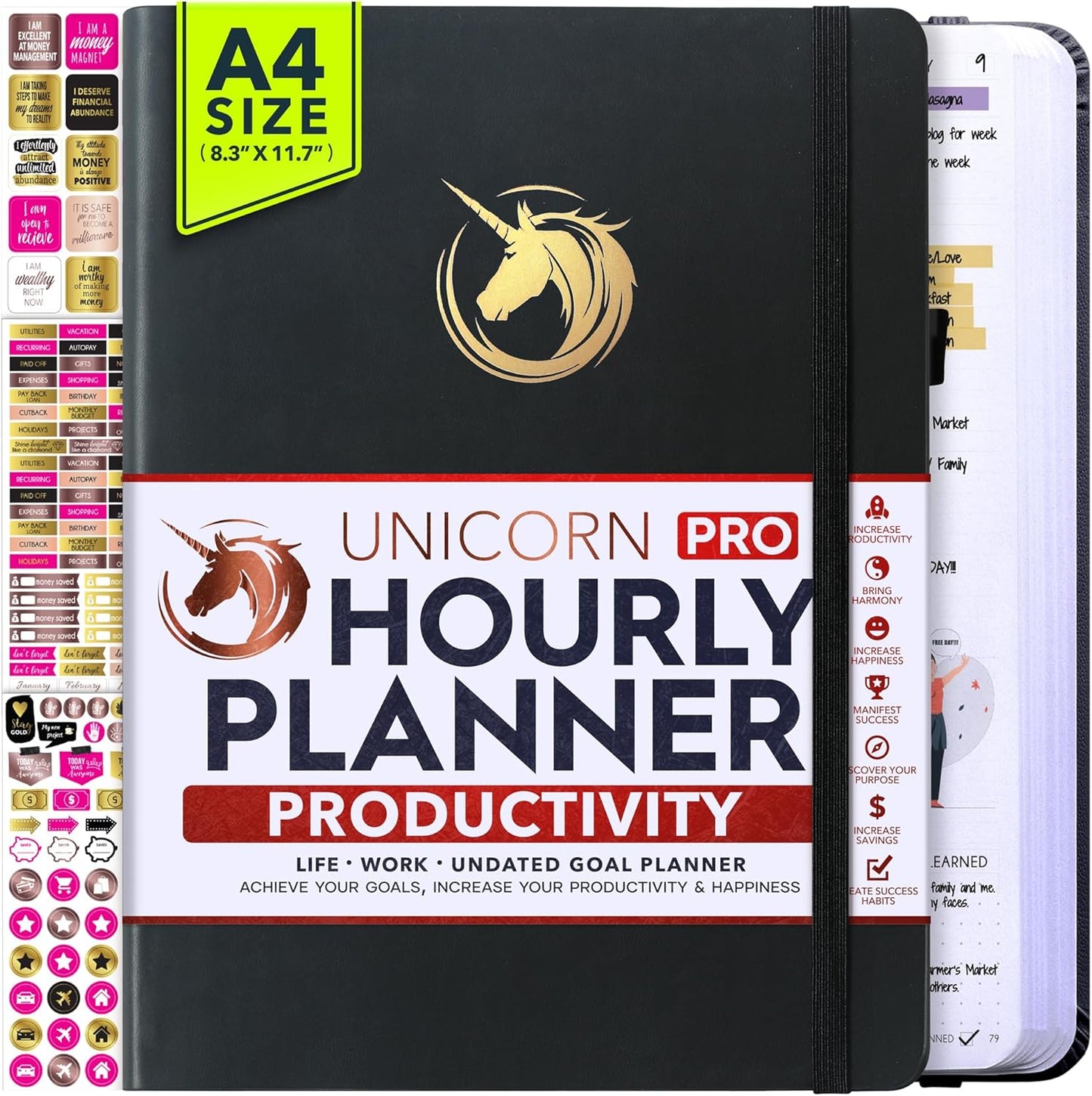 Hourly Planner - Undated Daily, Weekly & Monthly Planner with Budget Section | A 12 Month Journey to Increase Productivity & Happiness | Life Organizer & Gratitude Journal - Vertical Format