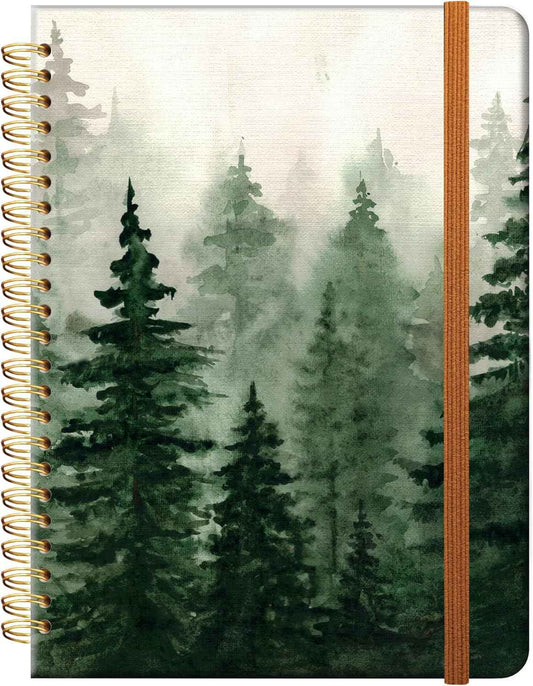 Ruled Spiral Writing Notebook,A5 Hardcover Lined College Journal for Women Lady,Fashion Puppy Watercolor Strong Twin-Wire Binding with Premium Paper,8.4" X 6",Perfect for School,Office,Home Gifts(Spruce Green Forest)