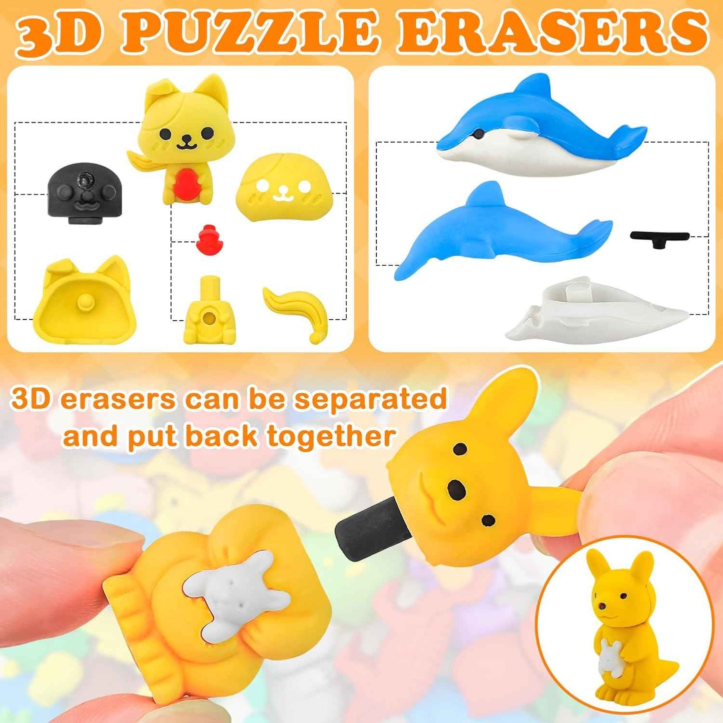 LanMa Animal Erasers for Kids 45 Pack Desk Pets Erasers for Kids Classroom Prizes,Easter Egg Fillers,Back to School Supplies,Party Favors Gifts