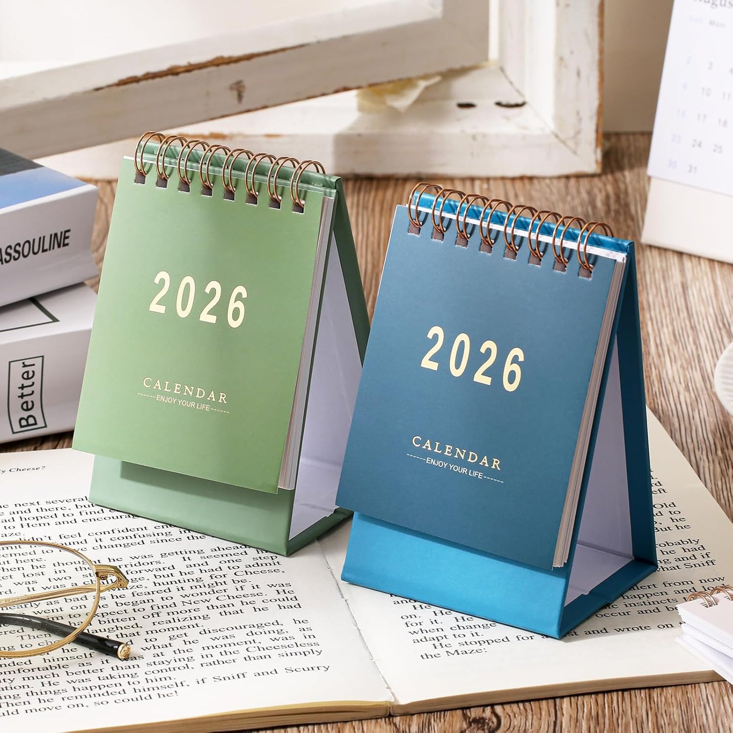 Mini Desk Calendar 2025-2026 - Runs From July 2025 until Dec 2026, 18-Month Small Desktop Calendar 250gsm Thick Paper Twin-Wire Binding for Home or Office (Blue)