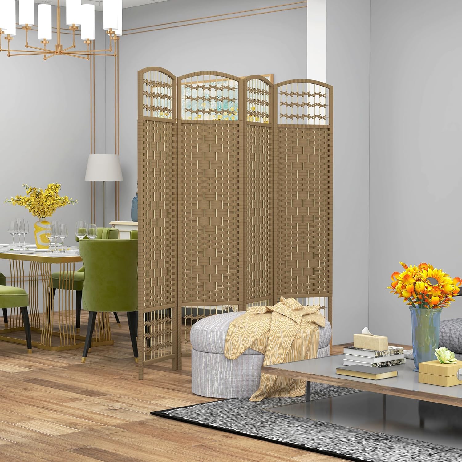 NicBex Room Divider 4 Panel Room Dividers with Woven Paper Design Partition Room Dividers and Folding Privacy Screens 5.6 FT Wall Divider for Office, Room Separation,63.6" W x 0.5" D x 67" H, Natural - Lumora Desk