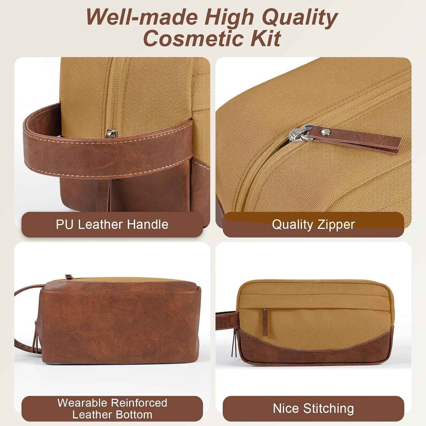 Travel Toiletry Bag for Men, Hanging Toiletry Organizer, Water Resistant Shaving Kit with Large Capacity for Travel Accessories (Brown, Medium)