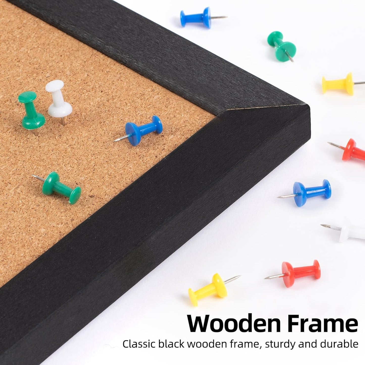 Extra Large Cork Bulletin Board 60" X 36", Black Wood Framed Corkboard for Wall, Wall Mounted Notice Pin Board with 18 Push Pins