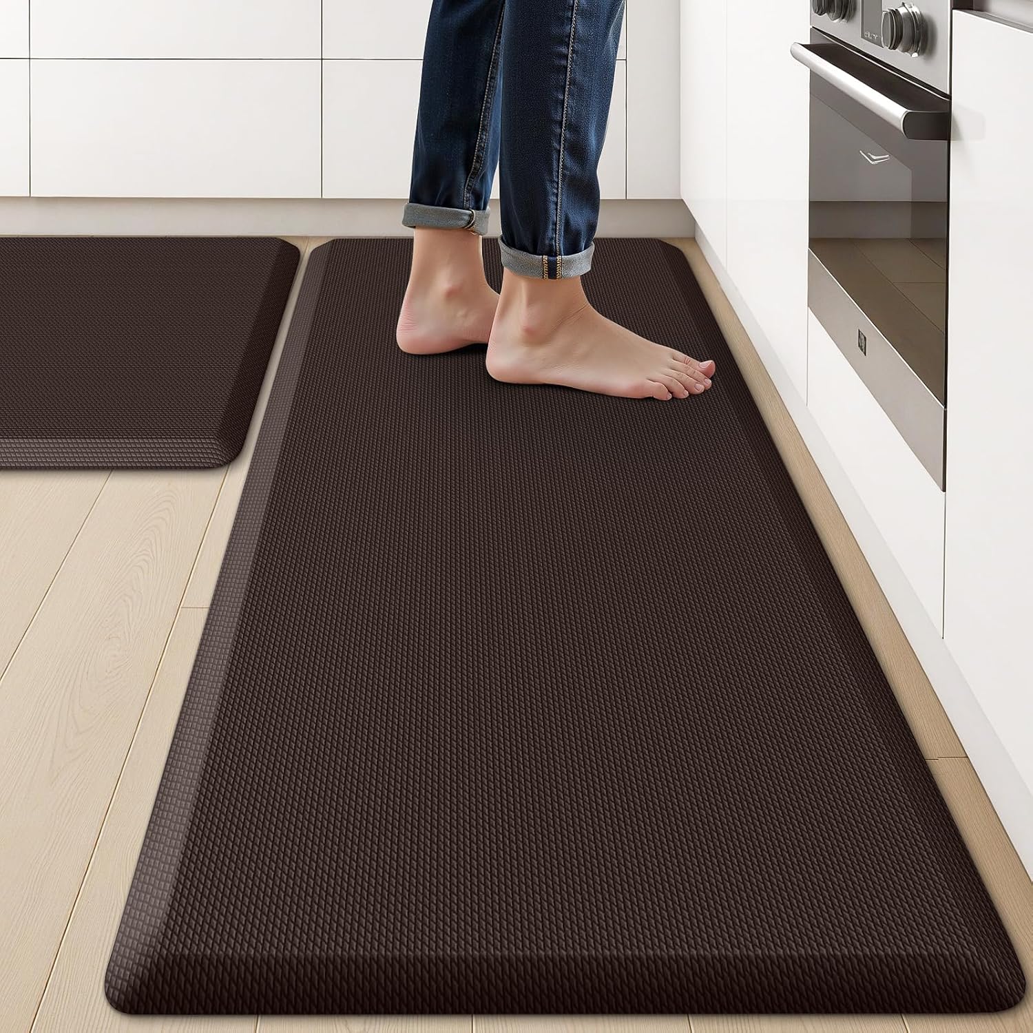KitchenClouds 2PCS Kitchen Rugs Cushioned Anti-Fatigue Non-Slip Waterproof Kitchen Mat Comfort Foam Standing Mat for Floor Office Sink Laundry (Chocolate) - Lumora Desk