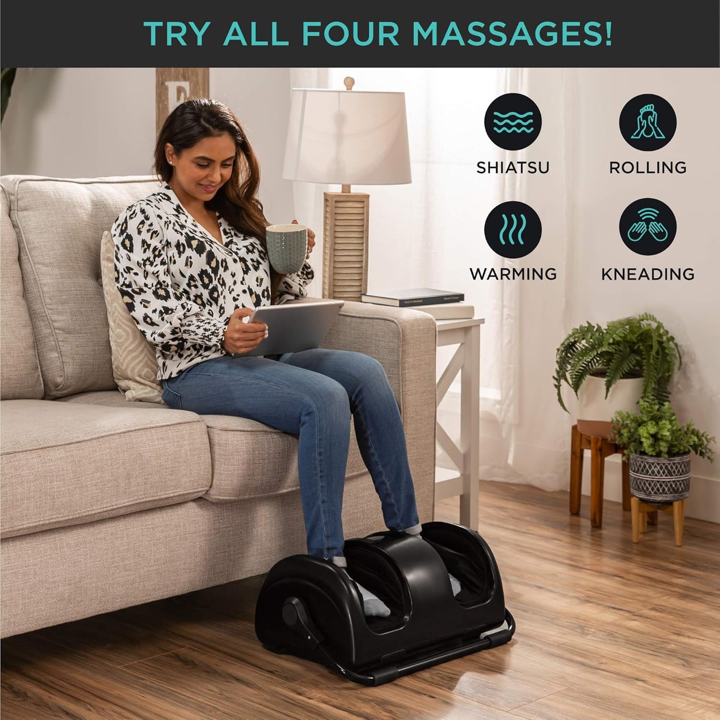 Best Choice Products Shiatsu Foot Massager with Heat for Plantar Fasciitis & Neuropathy, Kneading Foot & Calf Massager with Remote, 360° Adjustable Handle, Rolling & Compression Massage - Satin Black