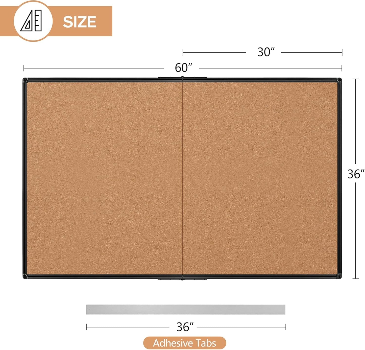 Board2by Extra Large Cork Bulletin Board 60" X 36", Foldable Notice Pin Board for Wall, Black Aluminum Framed 5'x3' Corkboard, Wall Mounted Noticeboard with 36 Push Pins for School, Home & Office - Lumora Desk