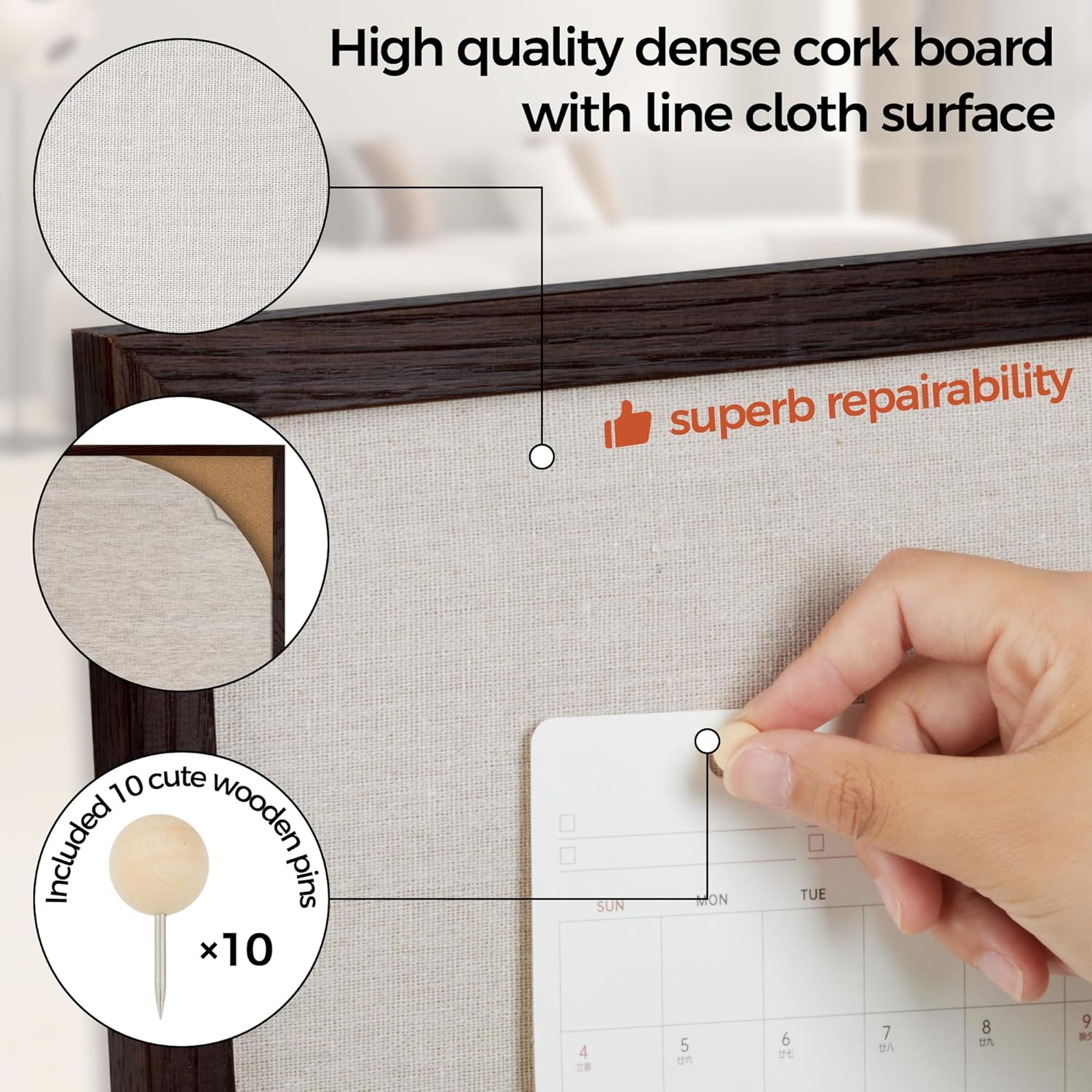 Fun Memories Cork Board Bulletin Board for Office, 20" x 30" Oak Wooden Framed Corkboard, Wall Mounted Notice Pin Board for School Home & Office, Dark Walnut - Lumora Desk