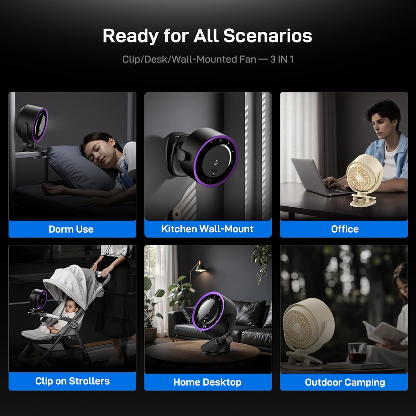 Space Player USB Clip on Fan, Portable Rechargeable Desk Fan with 100 Speeds, Quiet Turbo Airflow, 360° Rotation Small Table Fan for Bedroom, Home Office, Travel, Camping - Gray