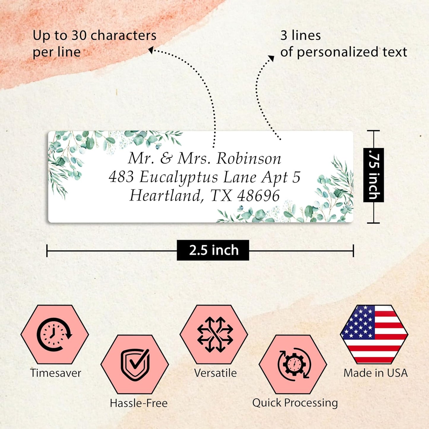 Personalized Return Address Labels Greenery - High Gloss Custom Mailing Labels on Sheets - Self-Adhesive Return Stickers for Envelopes with Crisp Printing Design (50-1000) - Lumora Desk