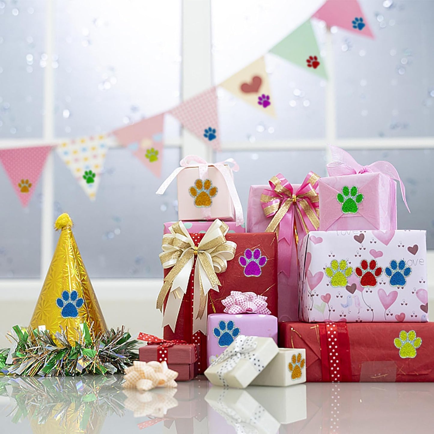 500 Pcs Paw Prints Stickers 2 inches Dog Puppy Paw Stickers Self-Adhesive Labels Animal Decal for Kids,Parties, Vets, Kennels and Mailing (Multicolor)