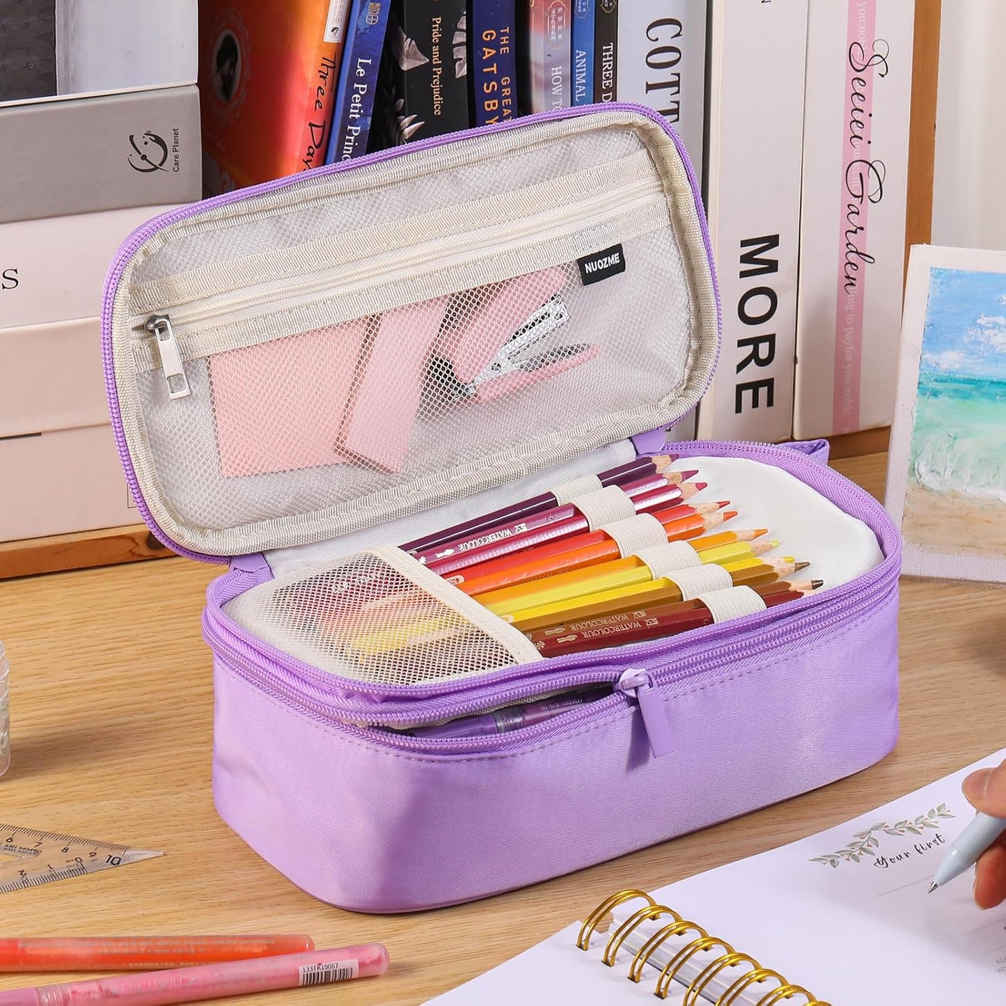 Extra Large Pencil Case,Big Capacity Pencil Pouch,Personalized Initial Pencil Bag with smooth zipper,Multiple Pockets,Cute Aesthetic Stationery Pen Case Bag for Teen Girls College (Pink, H)