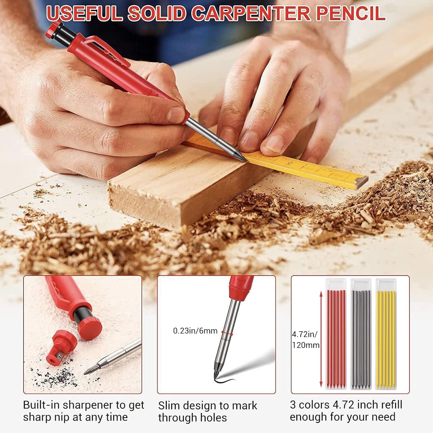 Gegong 24 Pieces 2.8 mm Diameter Solid Carpenter Pencil Set Pencil Refills for Carpenter Carpenter Marker Woodworking Mechanical Pencil (Red Refill)