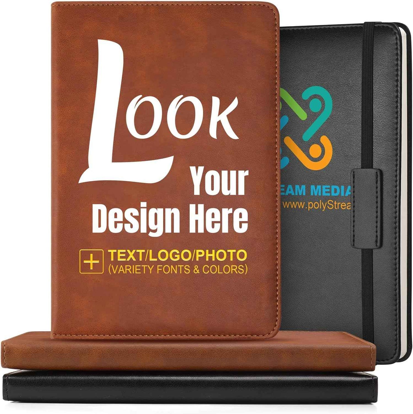 Personalized Journal Notebook With Your Text, Design, Company Logo, Tagline- A5 Lined Leather Hardcover Executive Notebook For Men Women Custom Daily Journal, For Business Office School Lawyers Brown