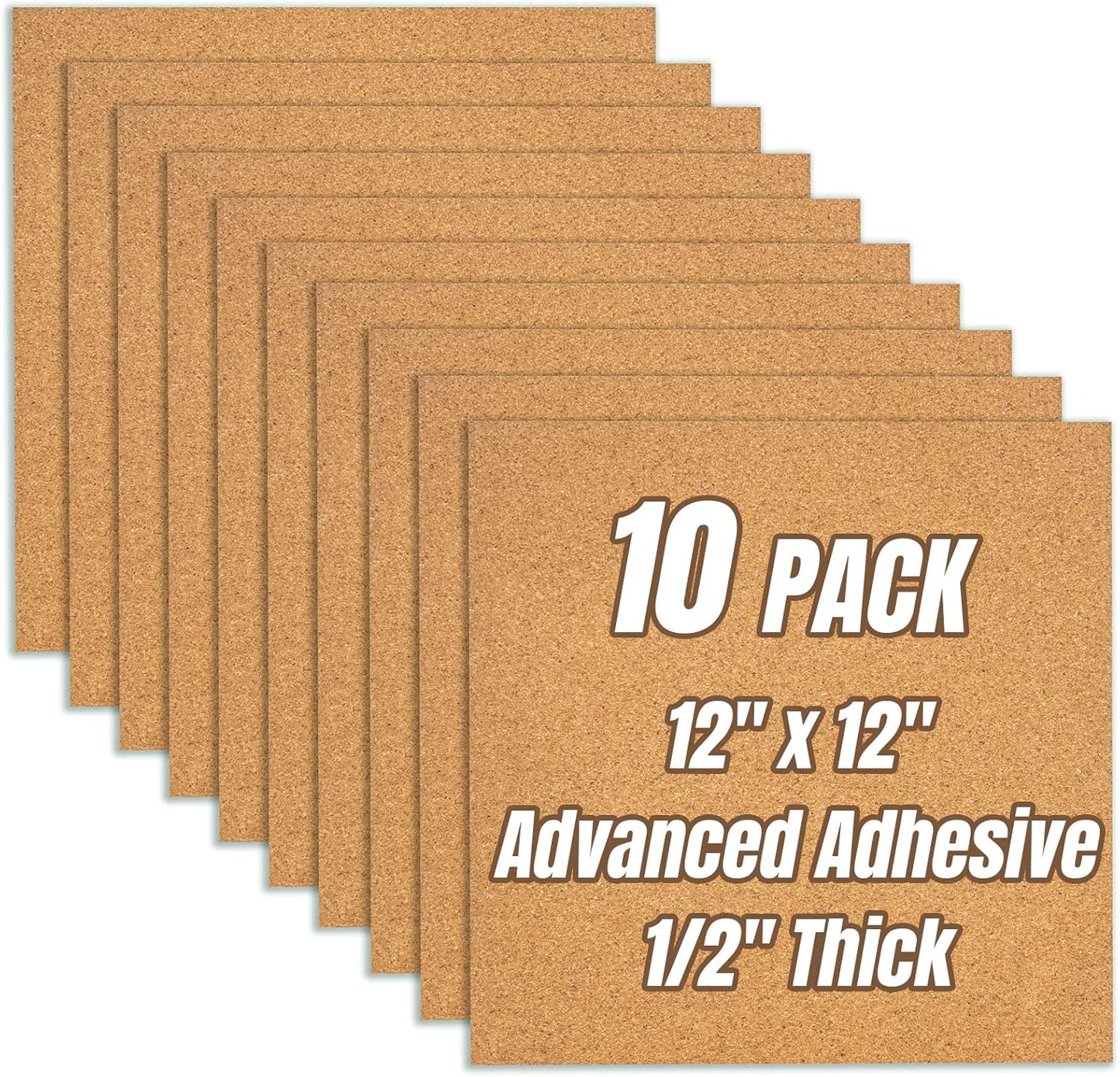 Cork Board Tiles 12"x12" - 1/2" Thick 10 Pack Cork Board Square Bulletin Boards Self Adhesive Corkboards for Walls Pin Boards Corkboards for Office Home School Decor - Lumora Desk
