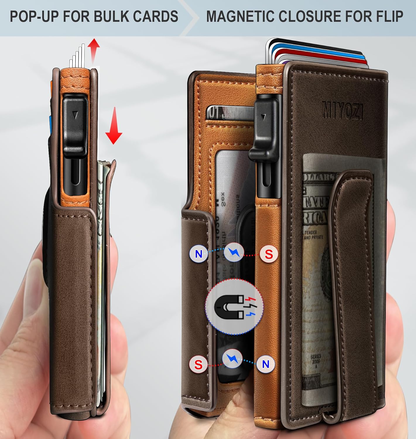 Airtag Wallet for Men,with Money Clip 10 Cards Metal Case Smart Slim Pop Up Credit Card Holder Flip with Magnetic Closure RFID Blocking wallet with Gift Box