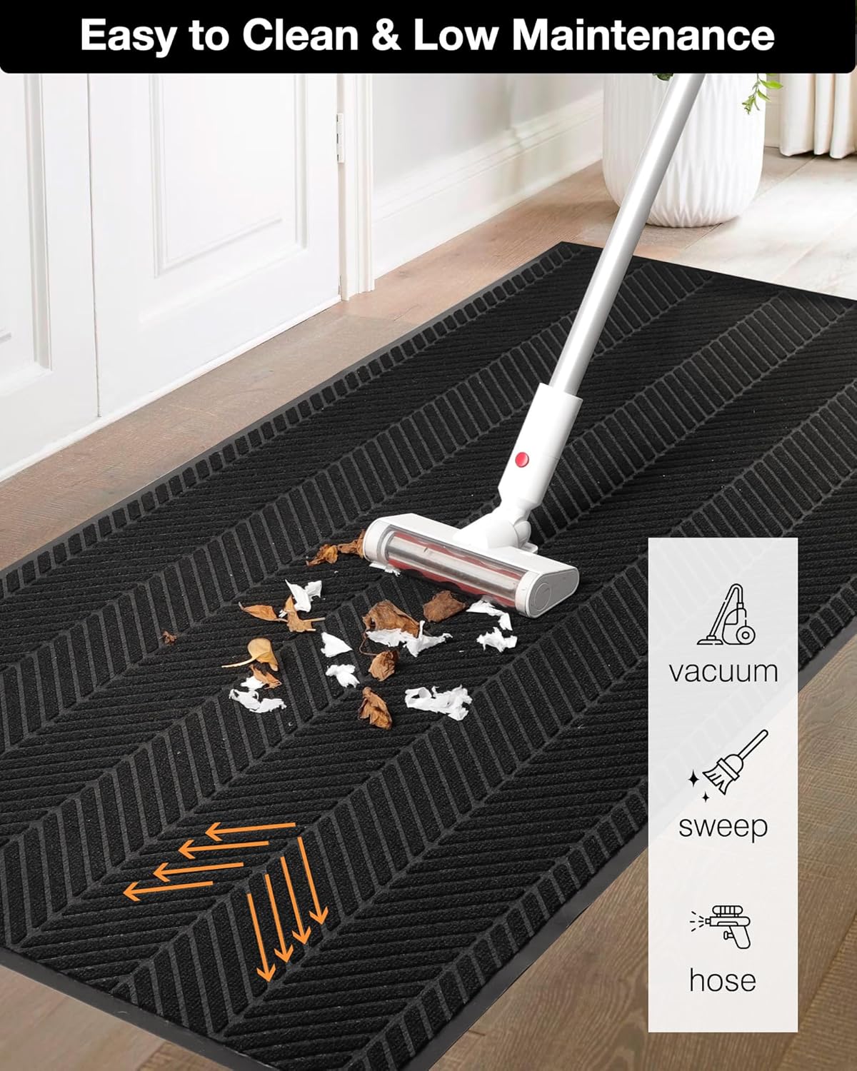 3′ x 10′ Front Door Mat Indoor Outdoor Entrance, Heavy Duty Non-Slip All Weather Commercial Floor Mat for Entryway, Trap Dirt Waterproof Vinyl Welcome Mat for High Traffic Area (Black)