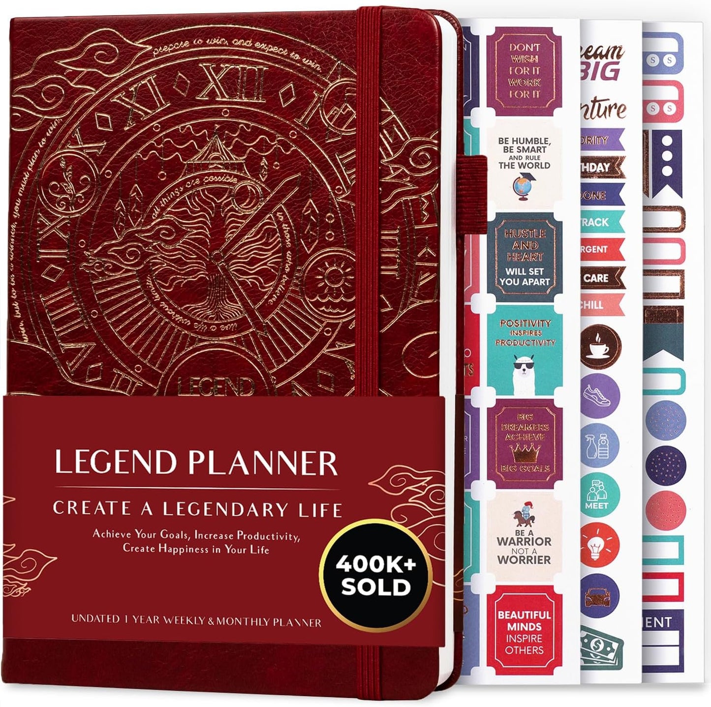 Legend Planner – Weekly & Monthly Life Planner to Hit Your Goals & Live Happier. Organizer Notebook & Productivity Journal. A5 (Wine Red)