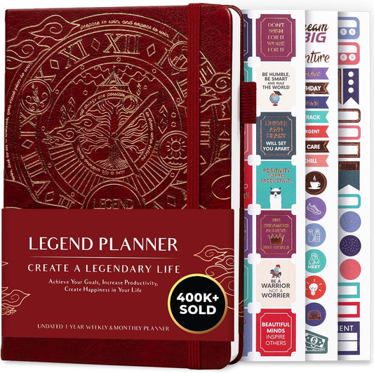 Legend Planner – Weekly & Monthly Life Planner to Hit Your Goals & Live Happier. Organizer Notebook & Productivity Journal. A5 (Wine Red)