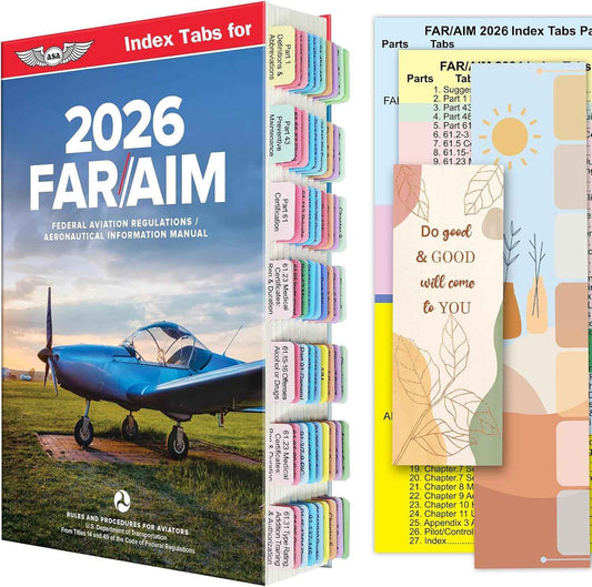 FAR AIM 2026 Index Tabs for Private Pilot（Book NOT Included）, Upgraded Complete Tabs for Far/Aim 2026, Include 93pcs Tear-Resistant Color-Coded and Laminated Tabs with Bookmark and Placement Template