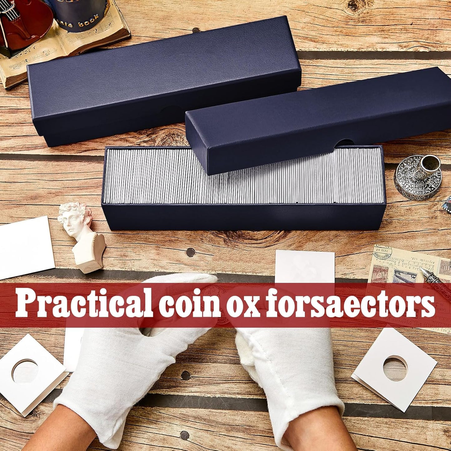 Teling 8 Pcs Coin Storage Box 2x2inch Flip Holders Collectors Coin Supplies Holders for Cents Collection Cardboard (Blue)