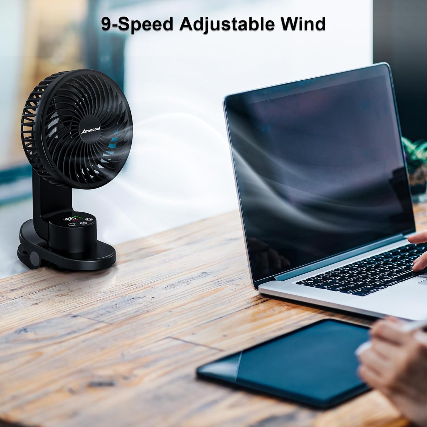 Desk Fan, Quiet Small Desktop Table Fans - 30Hrs Running, 270°Tilt, 90°Oscillating, Easy to Clean USB Fans, Rechargeable Portable Fan for Home Office Bedroom Travel Camping Co-Branded with AddAcc