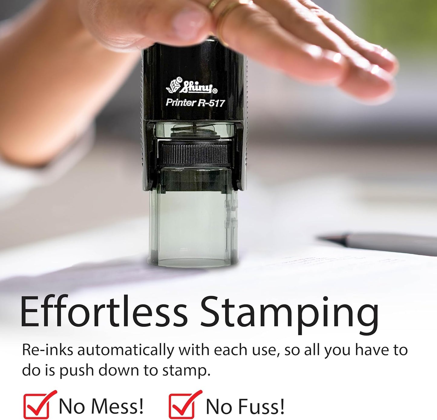Shiny Ribbon Teacher Stamp, Round Self Inking Stamp for Classroom, Green Ink