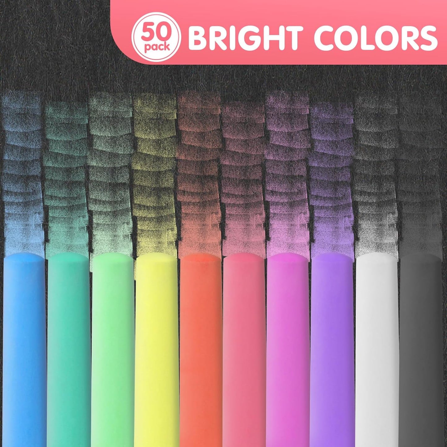 50 Pack Washable Sidewalk Chalks for Kids Non-Toxic Jumbo Chalk for Outdoor Art Play, Colored Chalk for Painting on Chalkboard, Blackboard and Playground (Red)