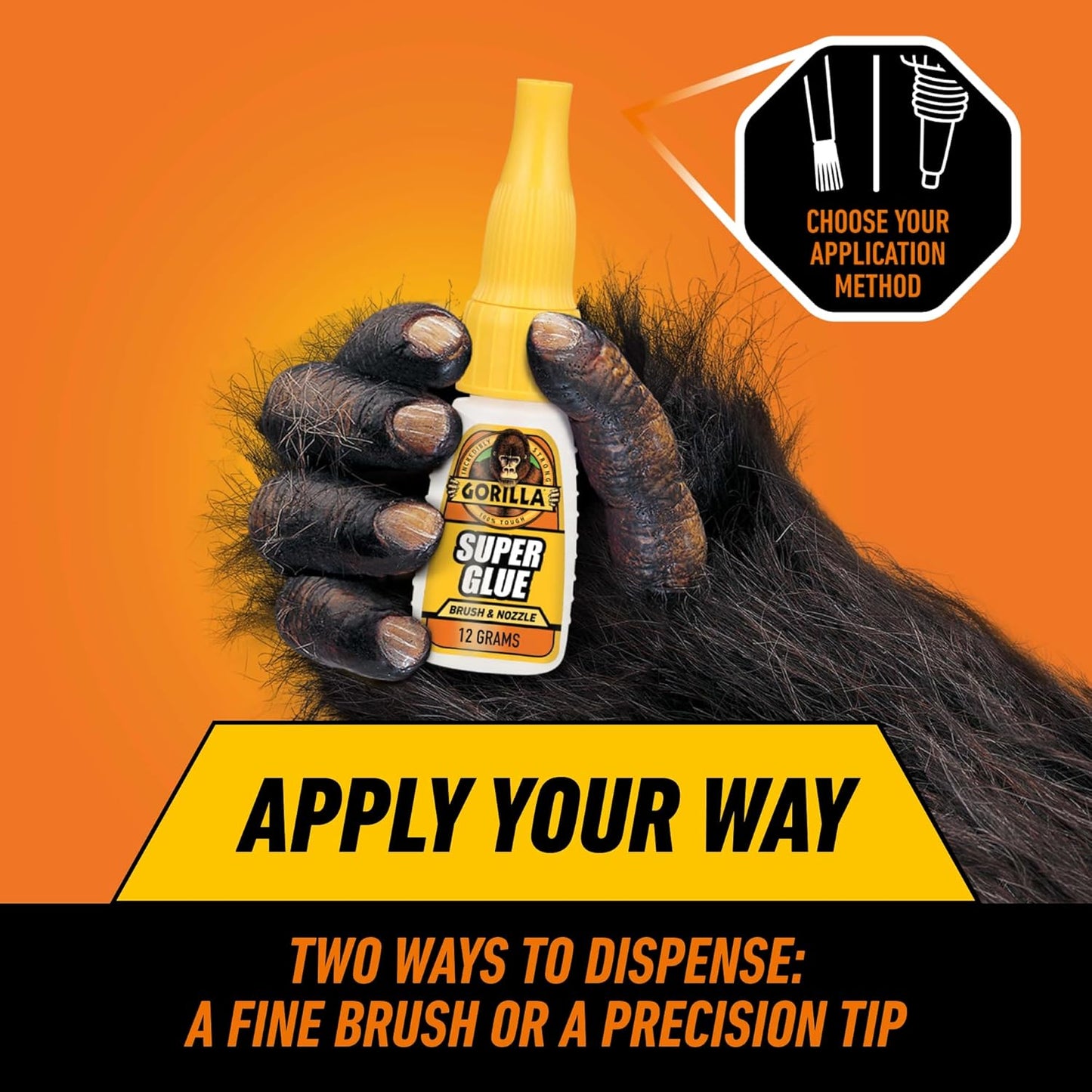 Gorilla Super Glue with Brush & Nozzle Applicator, Clear Glue, 12 Gram (Pack of 2) - All Purpose and Fast Setting for Projects and Repairs