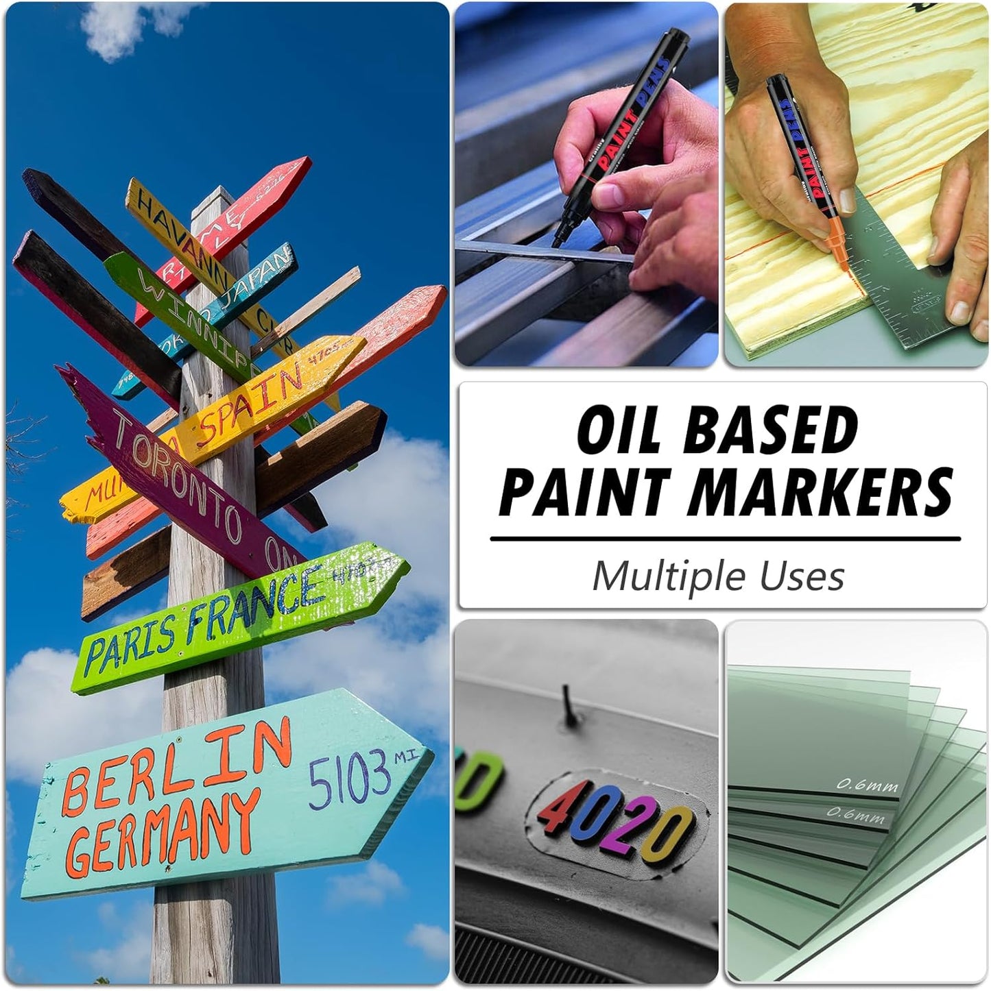 Green Paint Pens Paint Markers - 8 Pack Permanent Quick Dry Waterproof Marker Pens for Rocks Wood Fabric Plastic Canvas Glass Mugs Metal Tire Stone