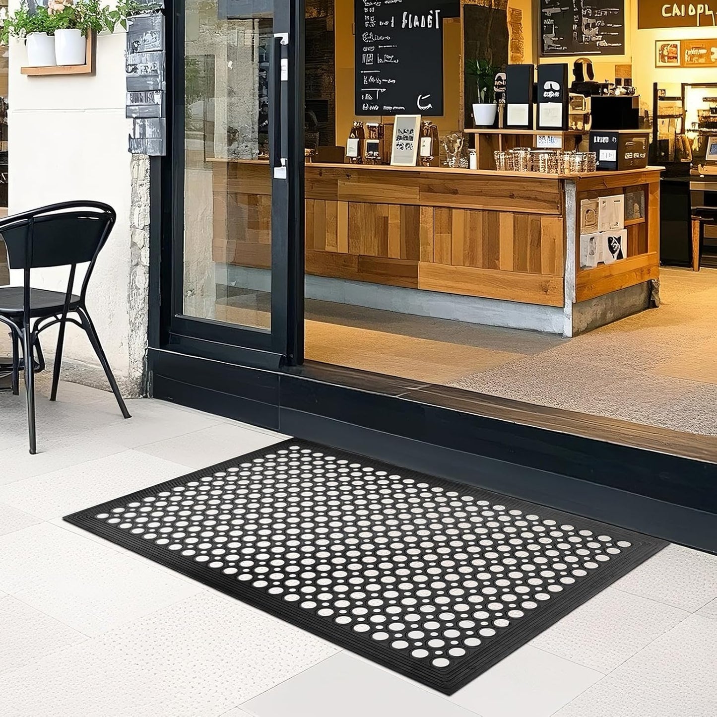 Out Door Rubber Floor Mats Anti Fatigue Restaurant Kitchen Rubber Drainage Mat Durable No Slip Bar Floor Mats Used for Indoor Outdoor Wet Area 24" x 36" Black - Lumora Desk