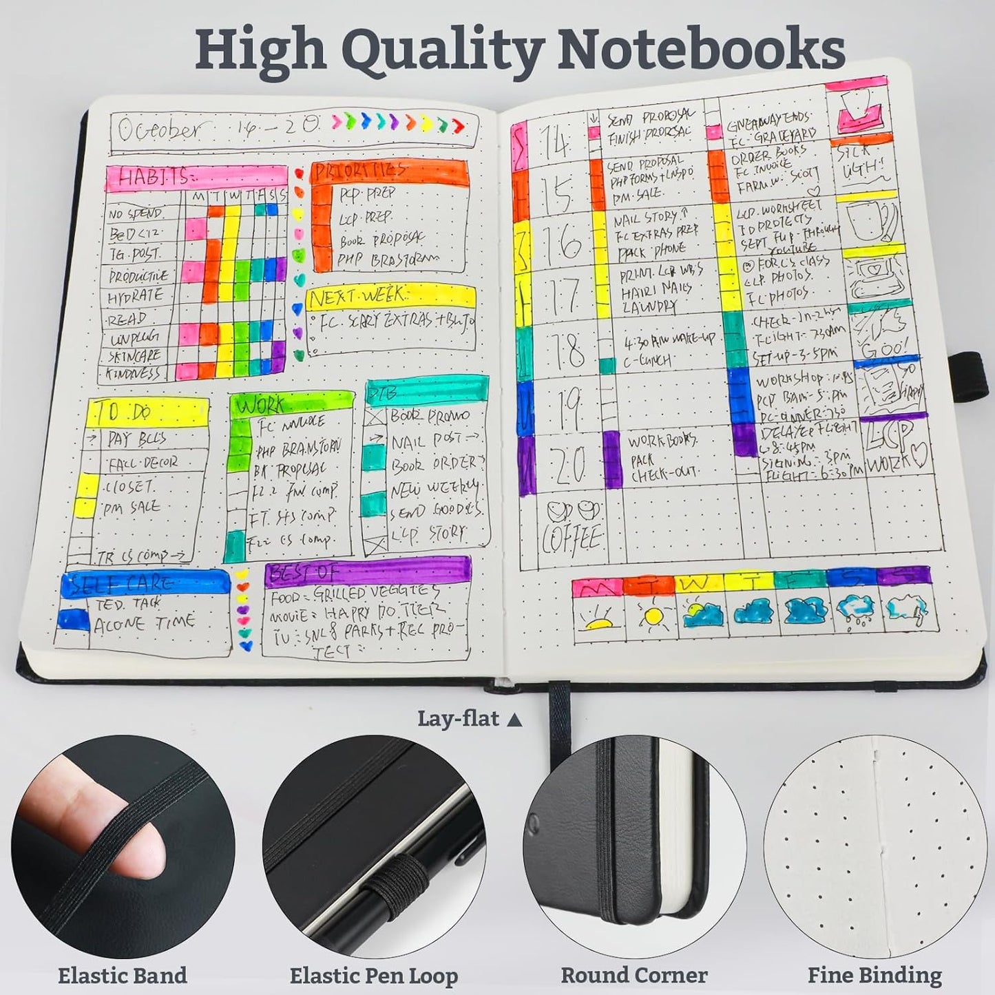 Bullet Dotted Hardcover Journal Notebook, A5 140 Pages 120Gsm Thick Paper for School,Note Taking,Work,Diary，5.7''*8.3'',Lavender