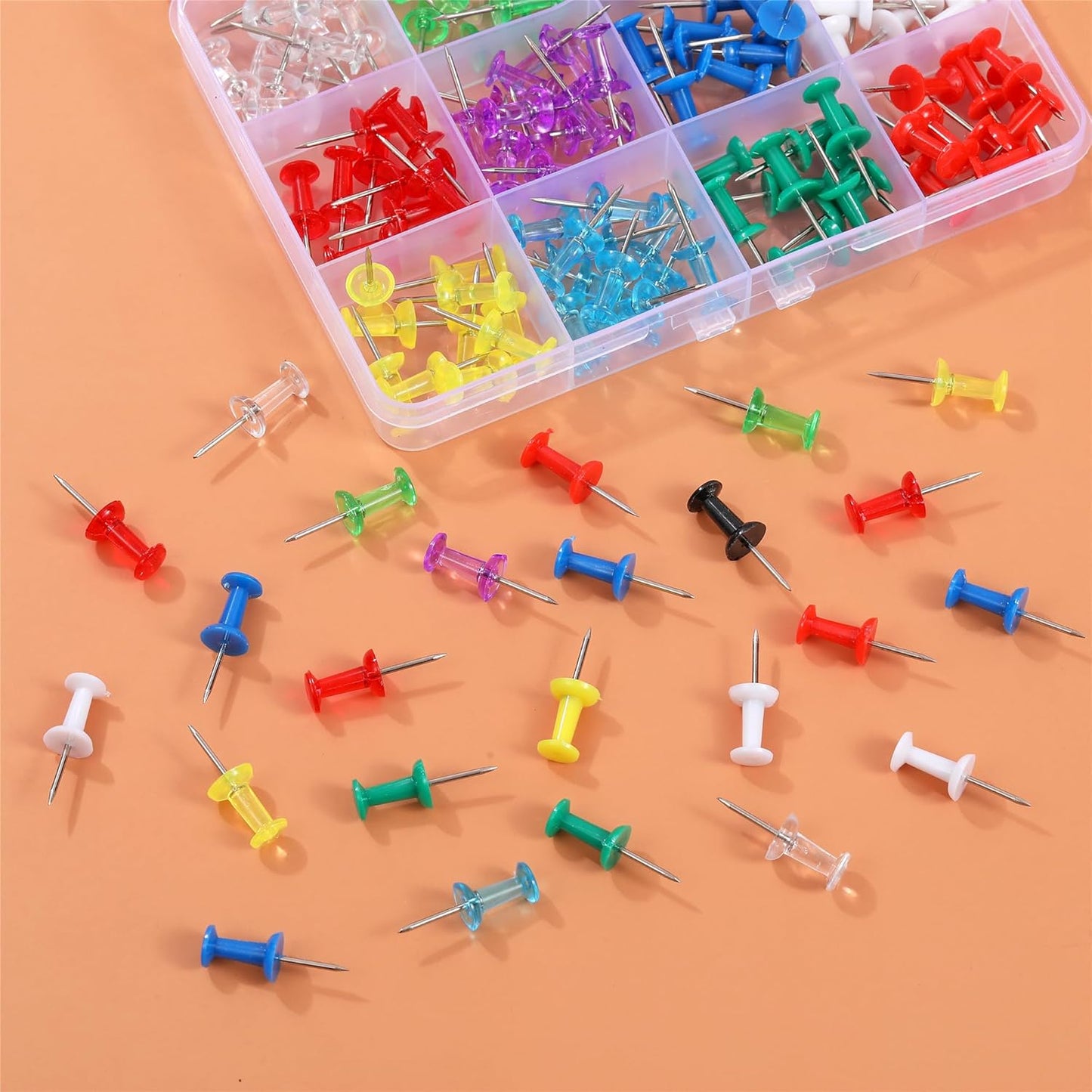 Hudinsun 12 Colors 150 Pcs Push Pins, Standard Thumb Tacks Steel Point and Plastic Head, Push Pins for Bulletin Board, Cork Board and Wall