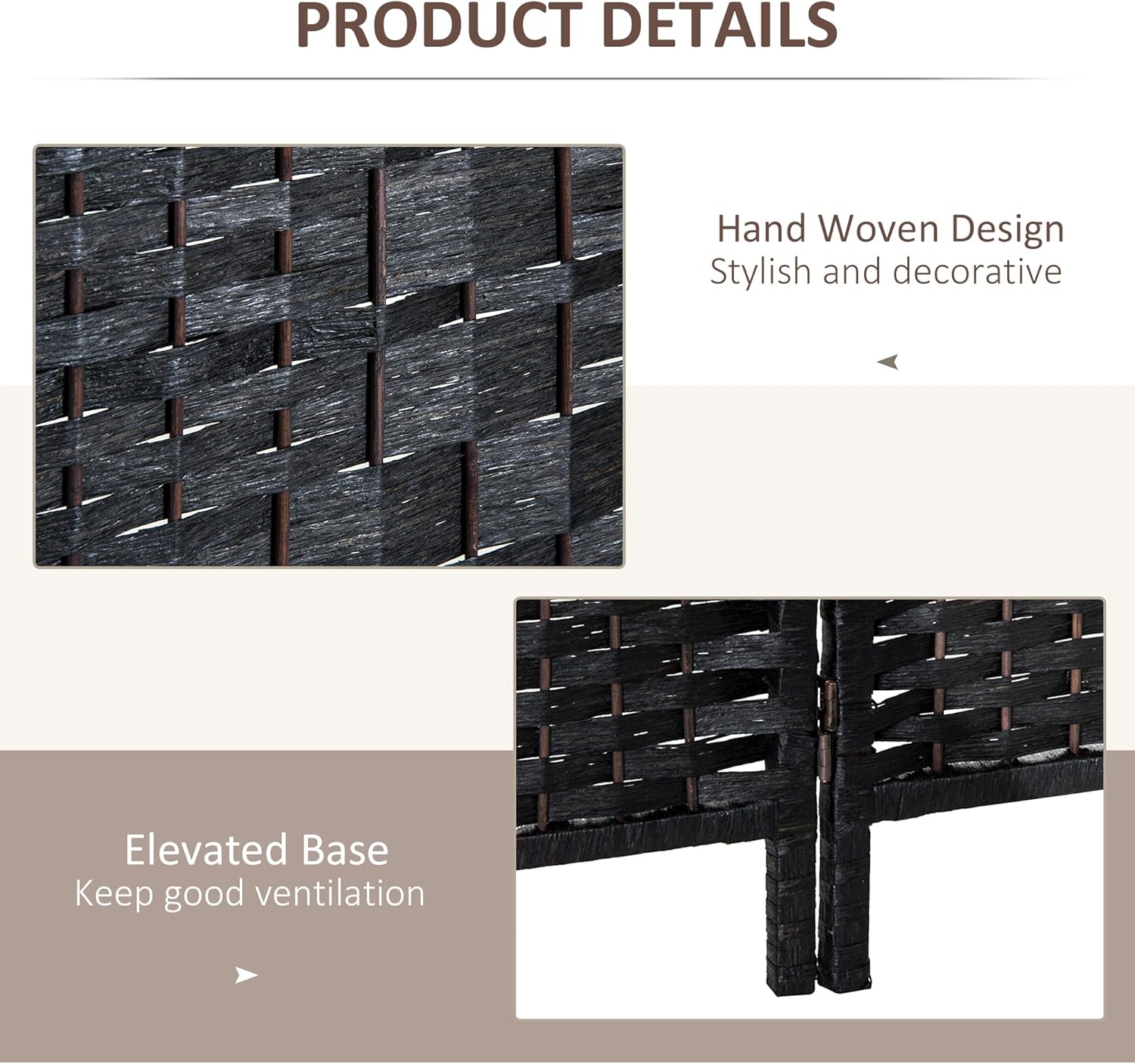 HOMCOM Room Divider 4 Panels Folding Privacy Screen 6FT Tall Portable Wicker Weave Partition Wall Divider for Bedroom Home Office, Black - Lumora Desk