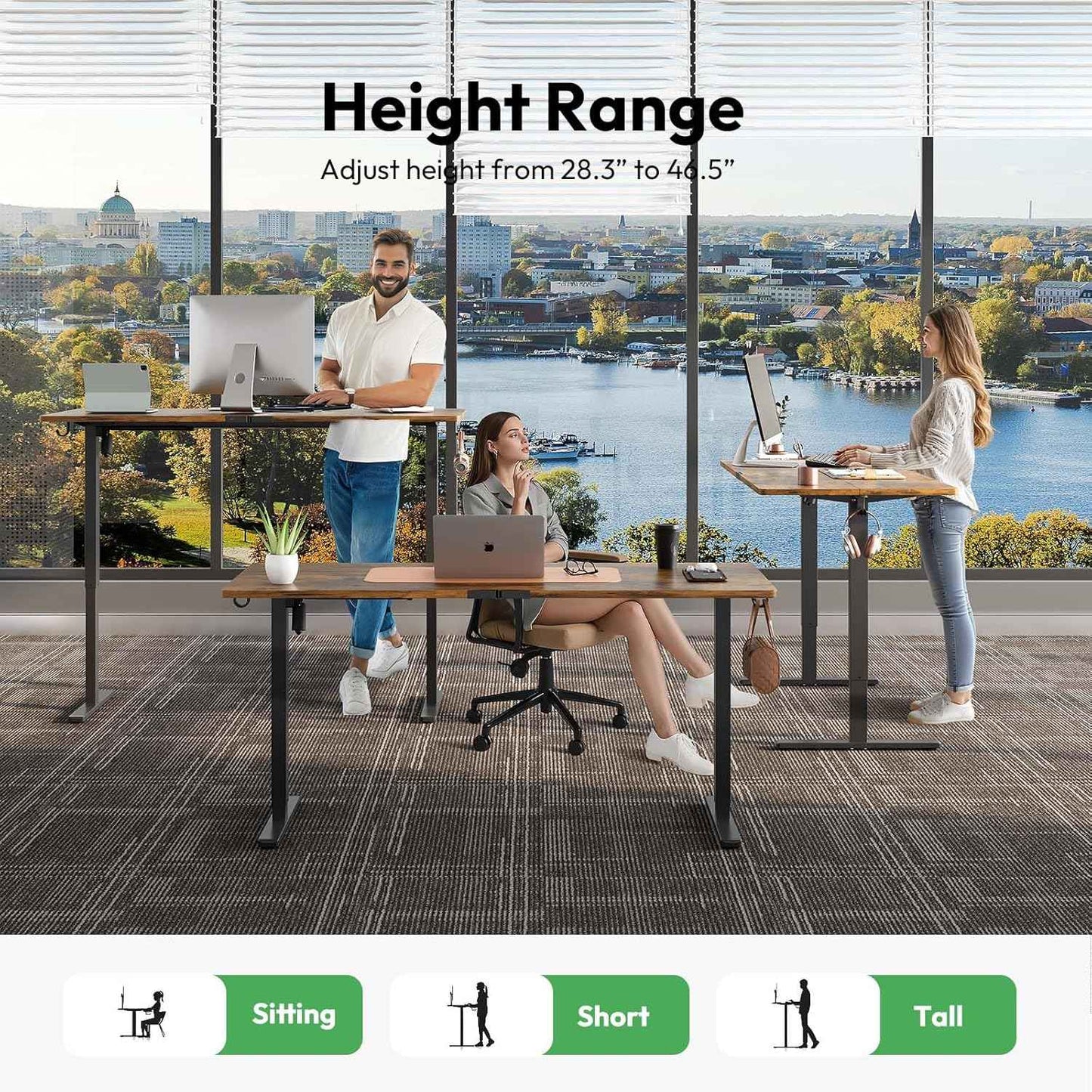 Electric Standing Desk with Keyboard Tray,48x24 inches Adjustable Height Stand Up Desk,3 Preset Heights,Equipped with Hooks,Raising Desks for Home Office and Computer Workstation,Black