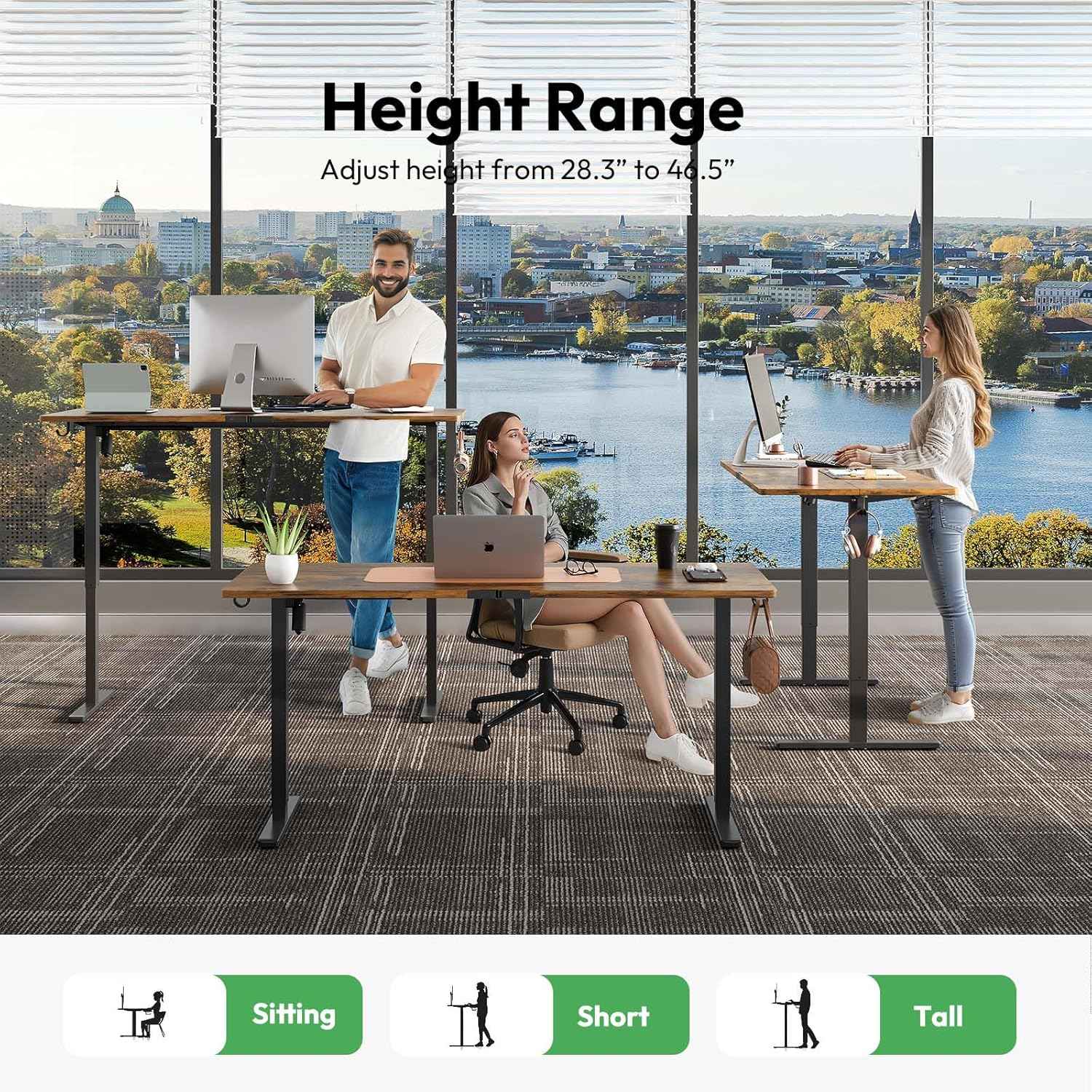 Electric Standing Desk with Keyboard Tray,48x24 inches Adjustable Height Stand Up Desk,3 Preset Heights,Equipped with Hooks,Raising Desks for Home Office and Computer Workstation,Black