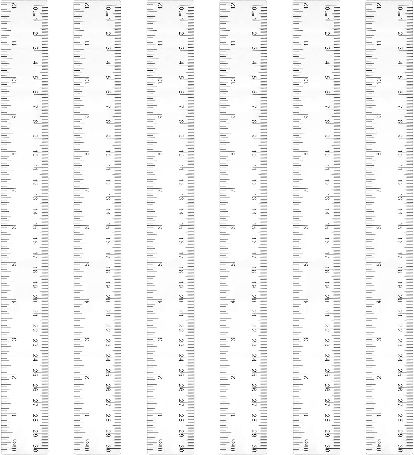 Zonon 6 Pcs 12 Inch Ruler Bulk Plastic Flexible Straight Metric Rulers with Centimeters and Inches Drafting Measuring Tool for Classroom School Students Education (Clear)