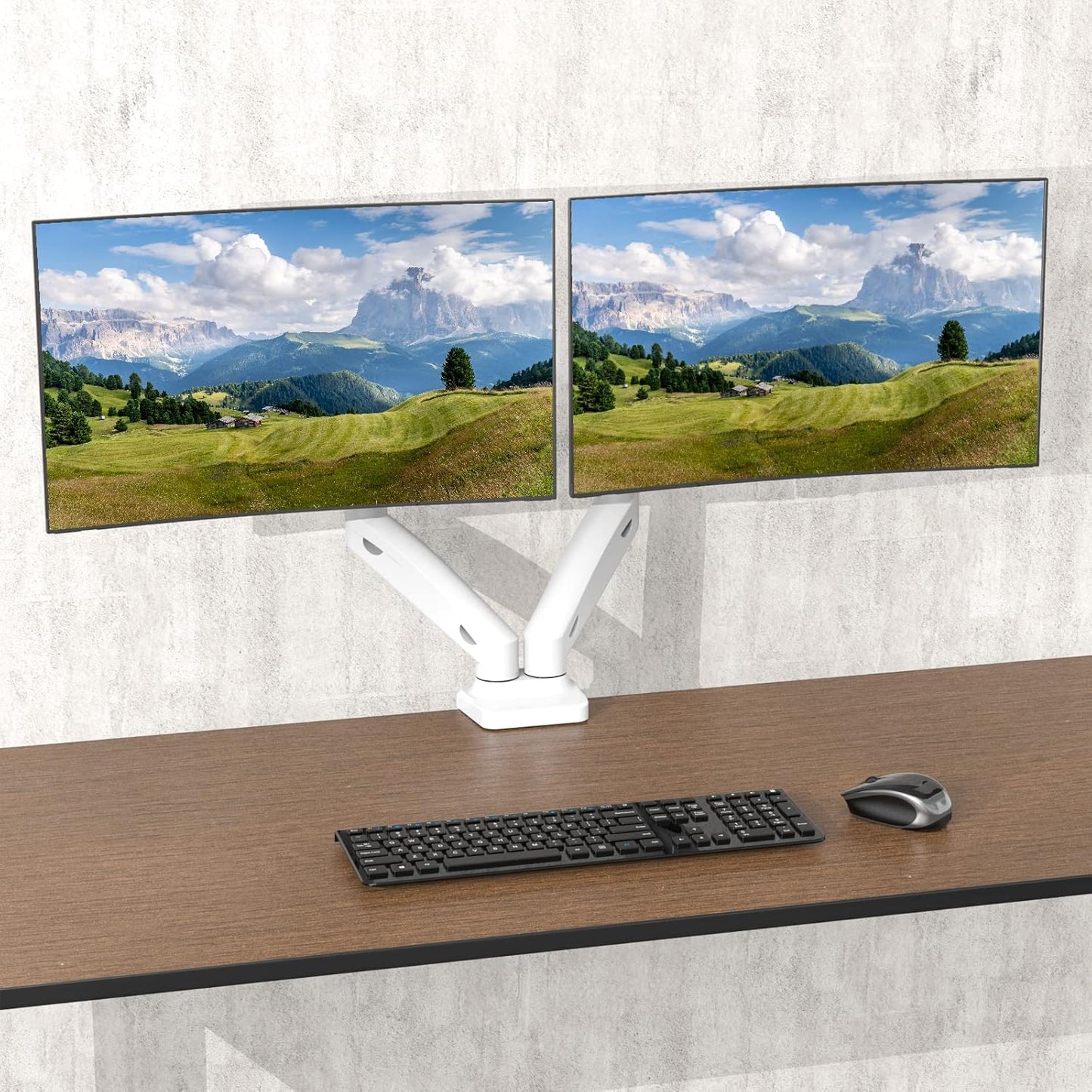 WALI Dual Monitor Stand, Adjustable Gas Spring Arm Monitor Mount for 2 Monitors up to 32 Inch,19.8lbs Capacity (GSMP002W), White by WALI