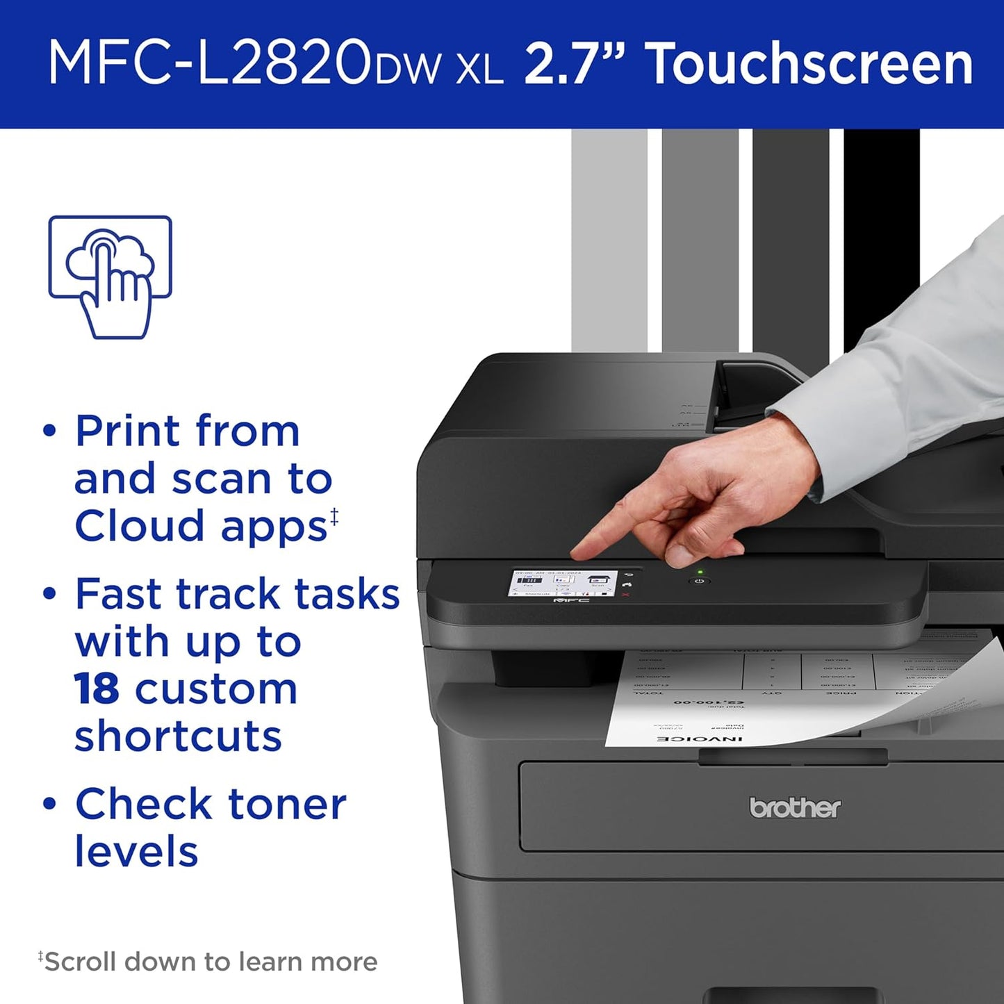 Brother MFC-L2820DW XL Wireless Compact Monochrome All-in-One Laser Printer with Copy, Scan and Fax, Duplex, Black & White | Up to 4,200 Pages of Toner Included(1), Works with Alexa