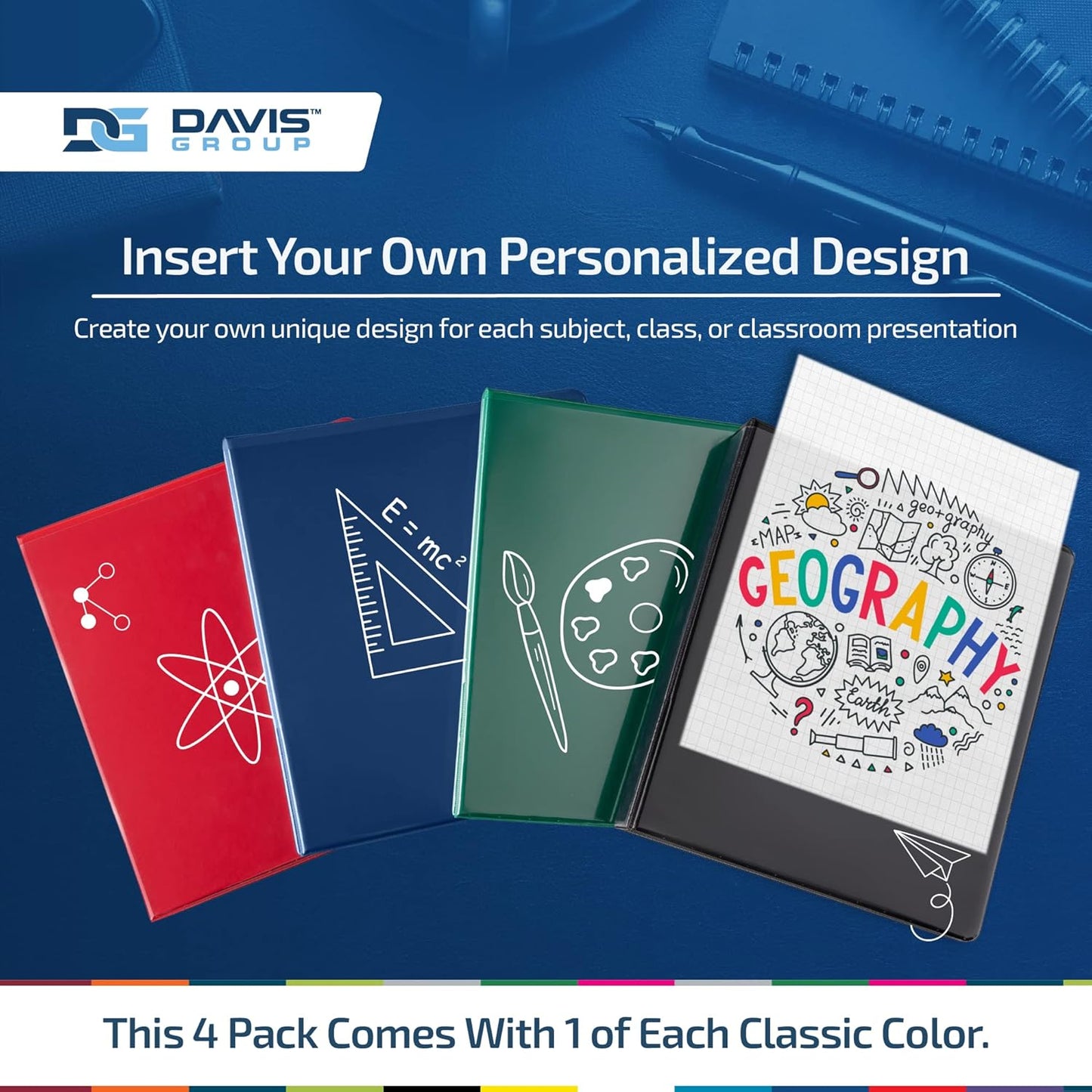 Easyview Premium 3-Ring Binders with Clear-View Covers and Round Rings, Binders for School or Office, 1 Inch, Pack of 4, Classic Colors