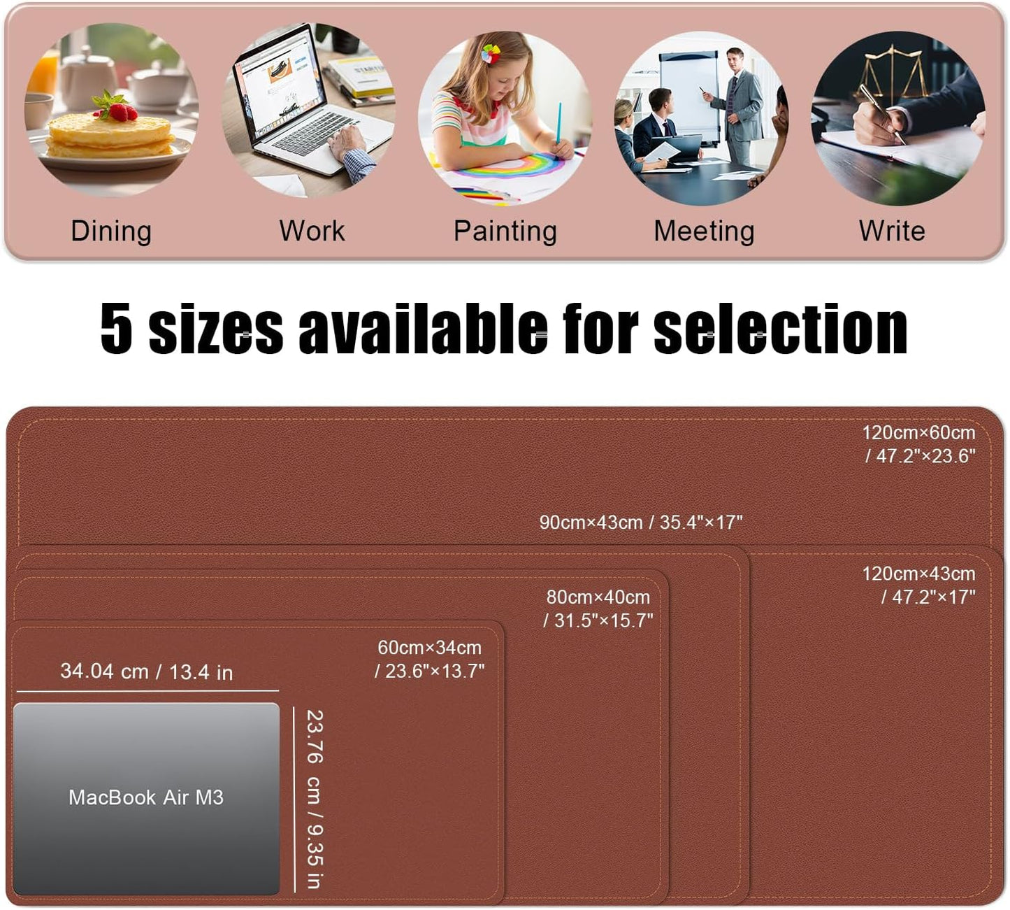 Large Desk Pad, 47.2'' x 23.6'', Office Desk Mat, Computer Mat for Desk, Leather Desk Pad Protector, Sewing Desk Blotter, Desktop Writing Pad for Office/Home/Decor Brown