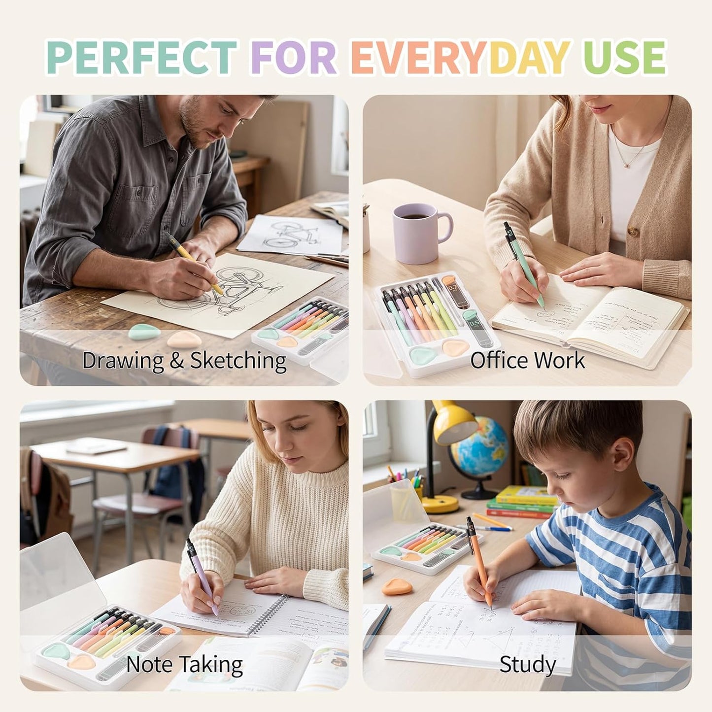 Cute Aesthetic Mechanical Pencil Set, 0.5 Mechanical Pencil & 0.7 Mechanical Pencils, Pastel Pencil Set with Lead Refills, Erasers and Storage Case for School Supplies, Note Taking and Drawing